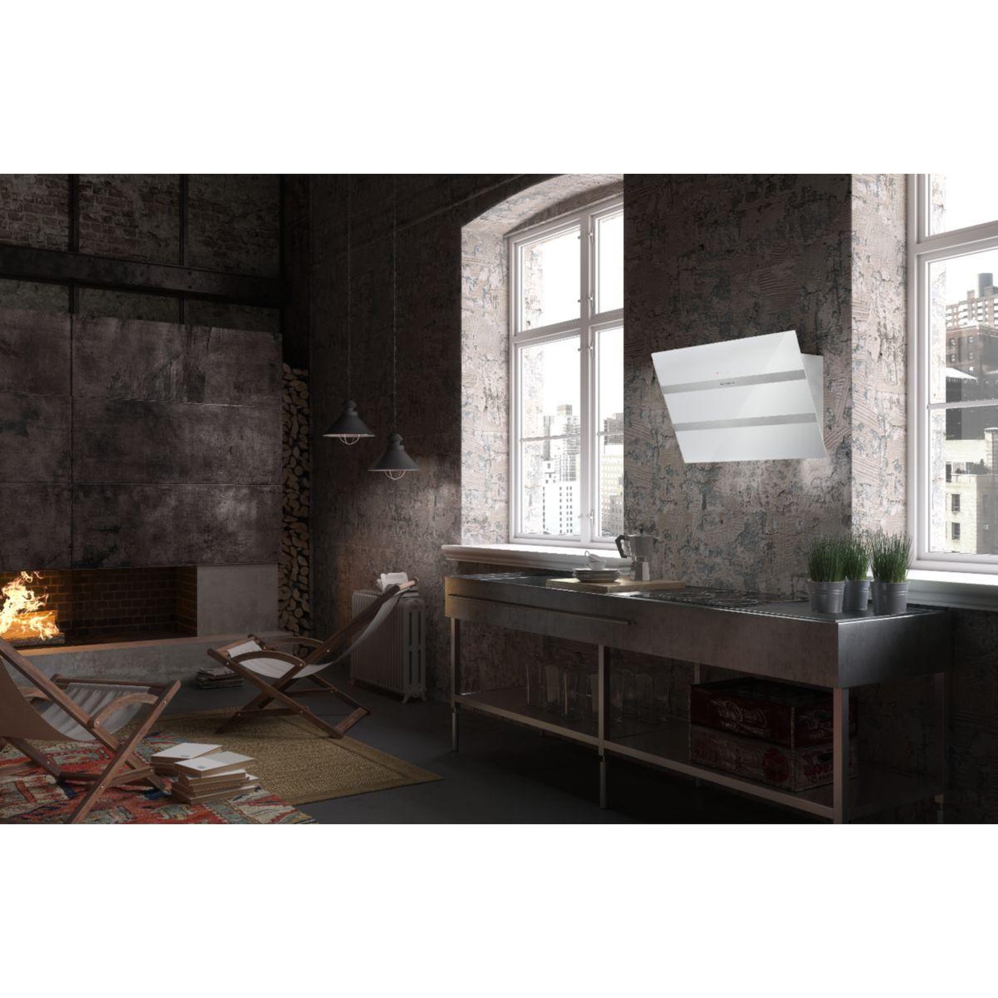 Voir la diapositive 2 : faber Hotte décorative murale inclinée steelmax 800 blanc/inox