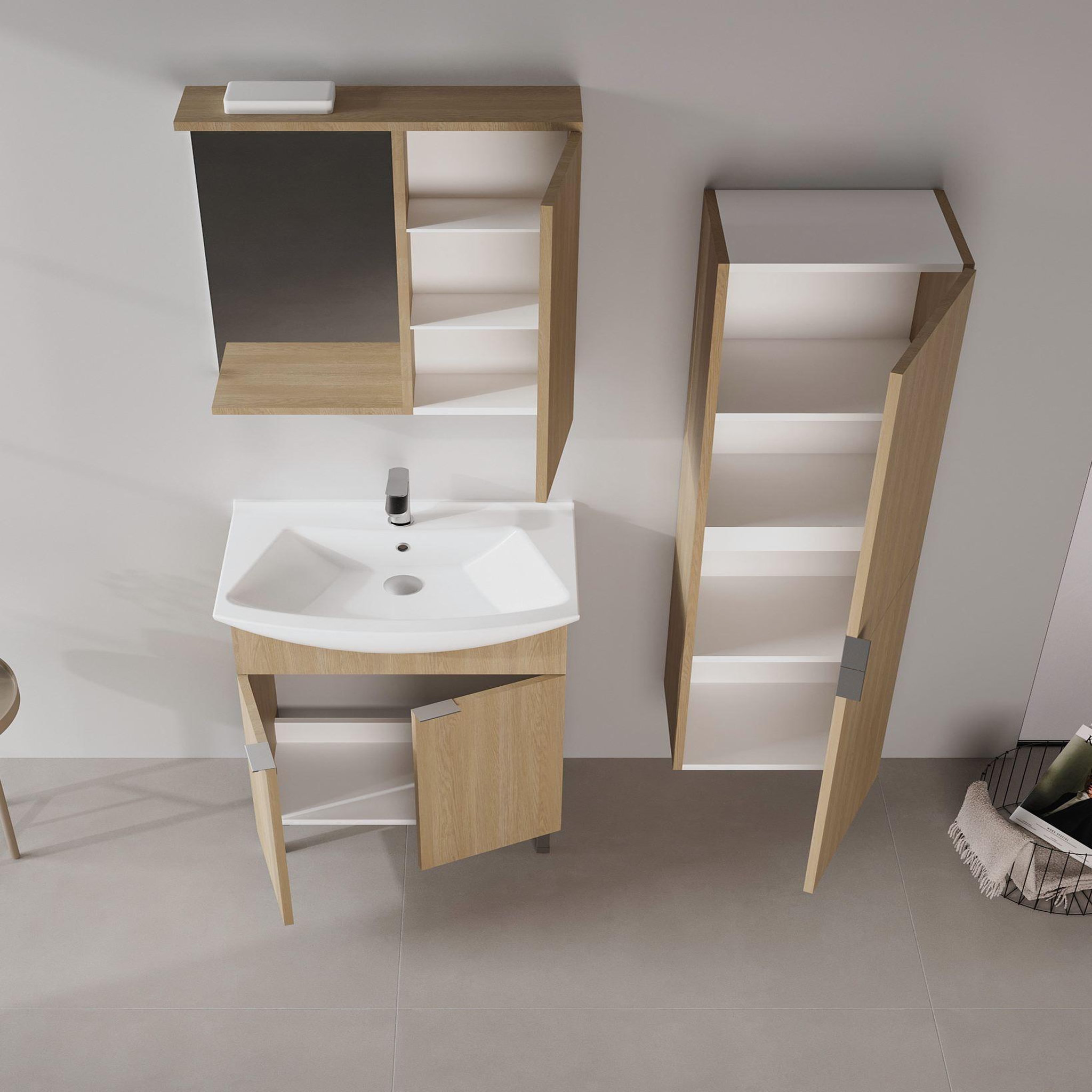 Voir la diapositive 3 : Habitat et Jardin Meuble Salle de Bain avec Miroir  Purus 65  - 63 x 18 x 68 cm - Sonomo Oak