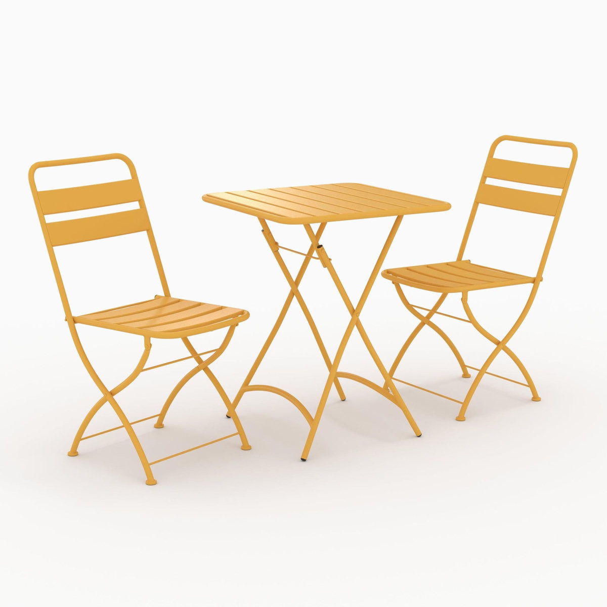 Rendez vous déco Table et chaises de jardin pliantes 2 personnes en métal jaune-Yumi