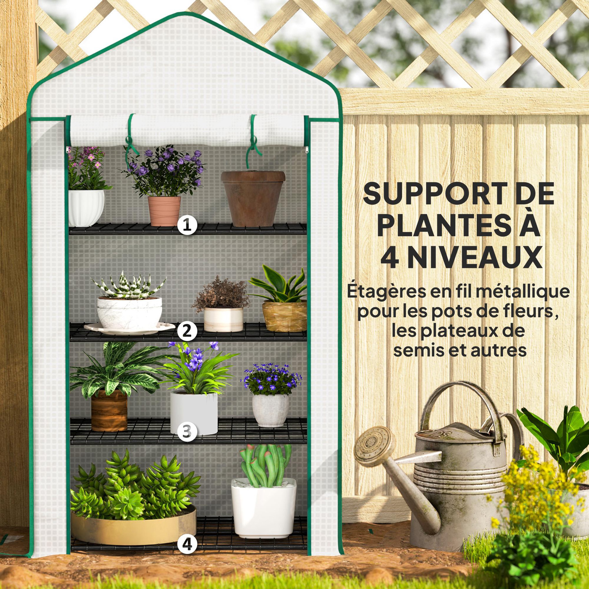Voir la diapositive 6 : OUTSUNNY Serre de jardin balcon 4 étagères dim. 90 x 49 x 160 cm acier PE haute densité blanc