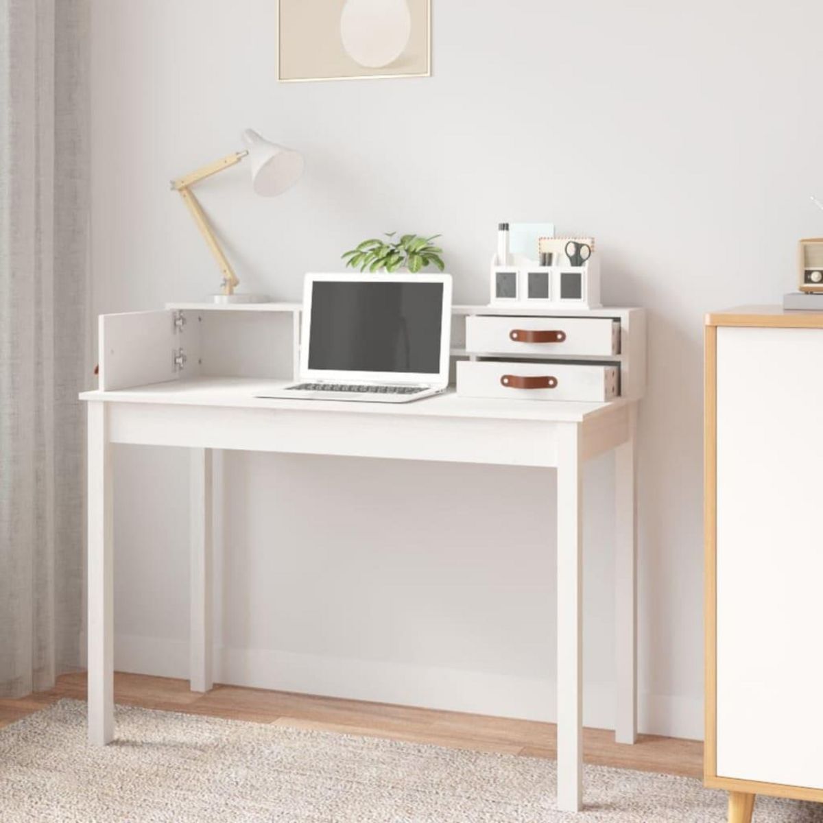 VIDAXL Bureau Blanc 110x50x93 cm Bois massif de pin