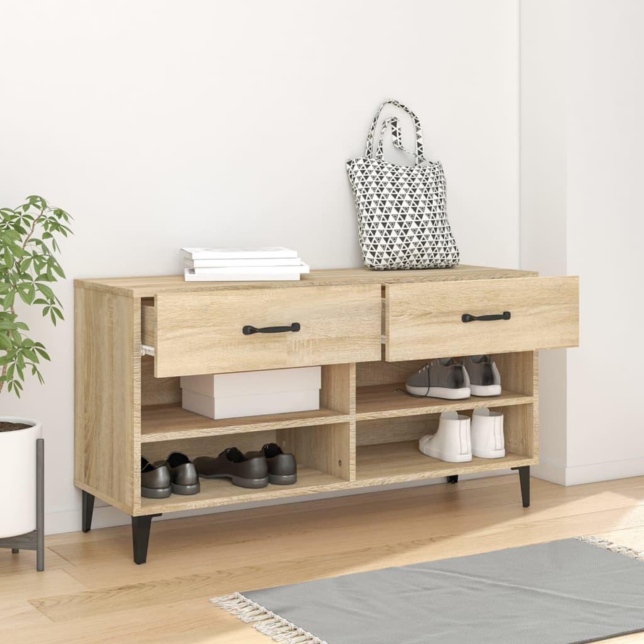 Voir la diapositive 3 : VIDAXL Armoire a chaussures Chene sonoma 102x35x55cm Bois d'ingenierie