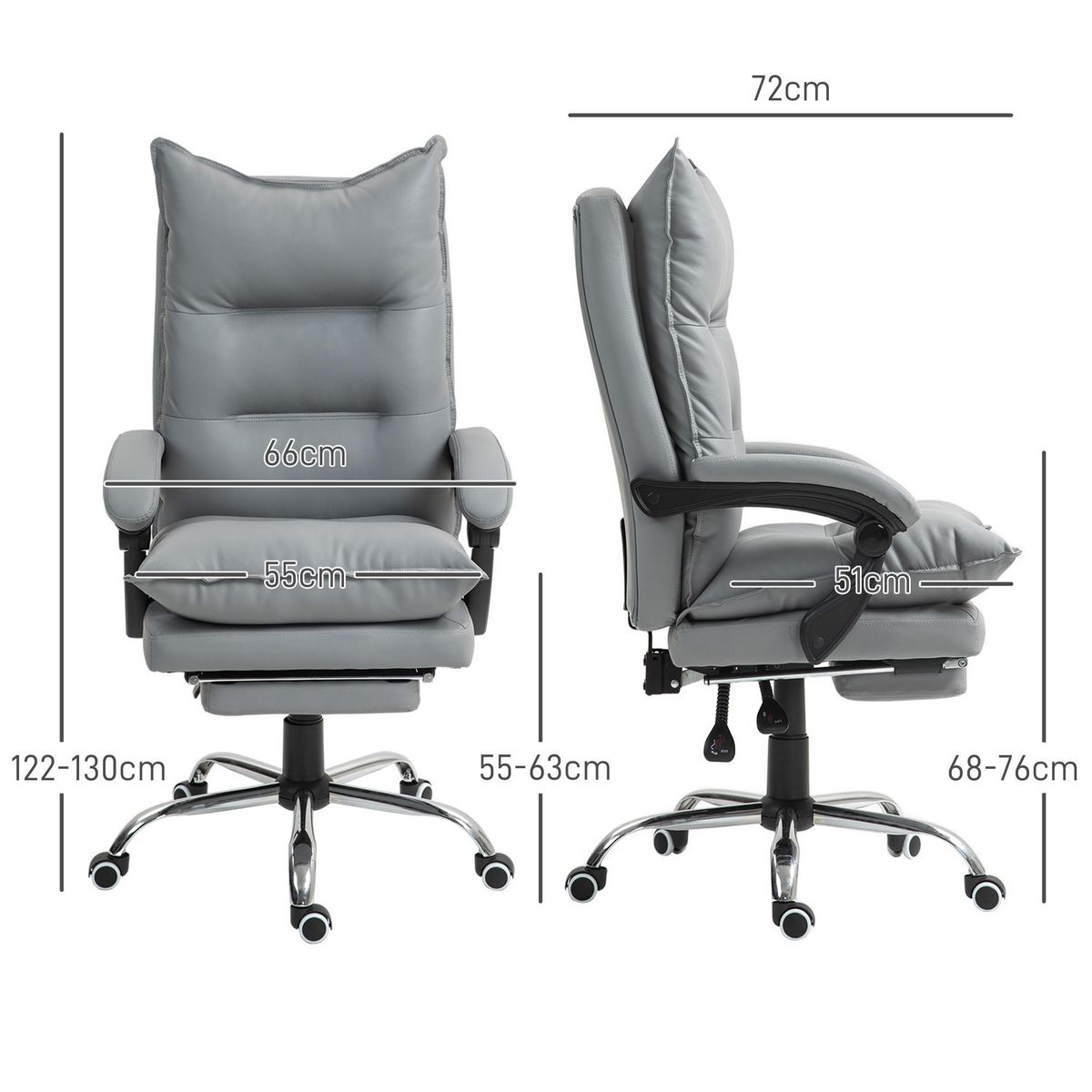 VINSETTO Fauteuil de bureau direction hauteur réglable dossier inclinable repose-pied intégré revêtement synthétique gris