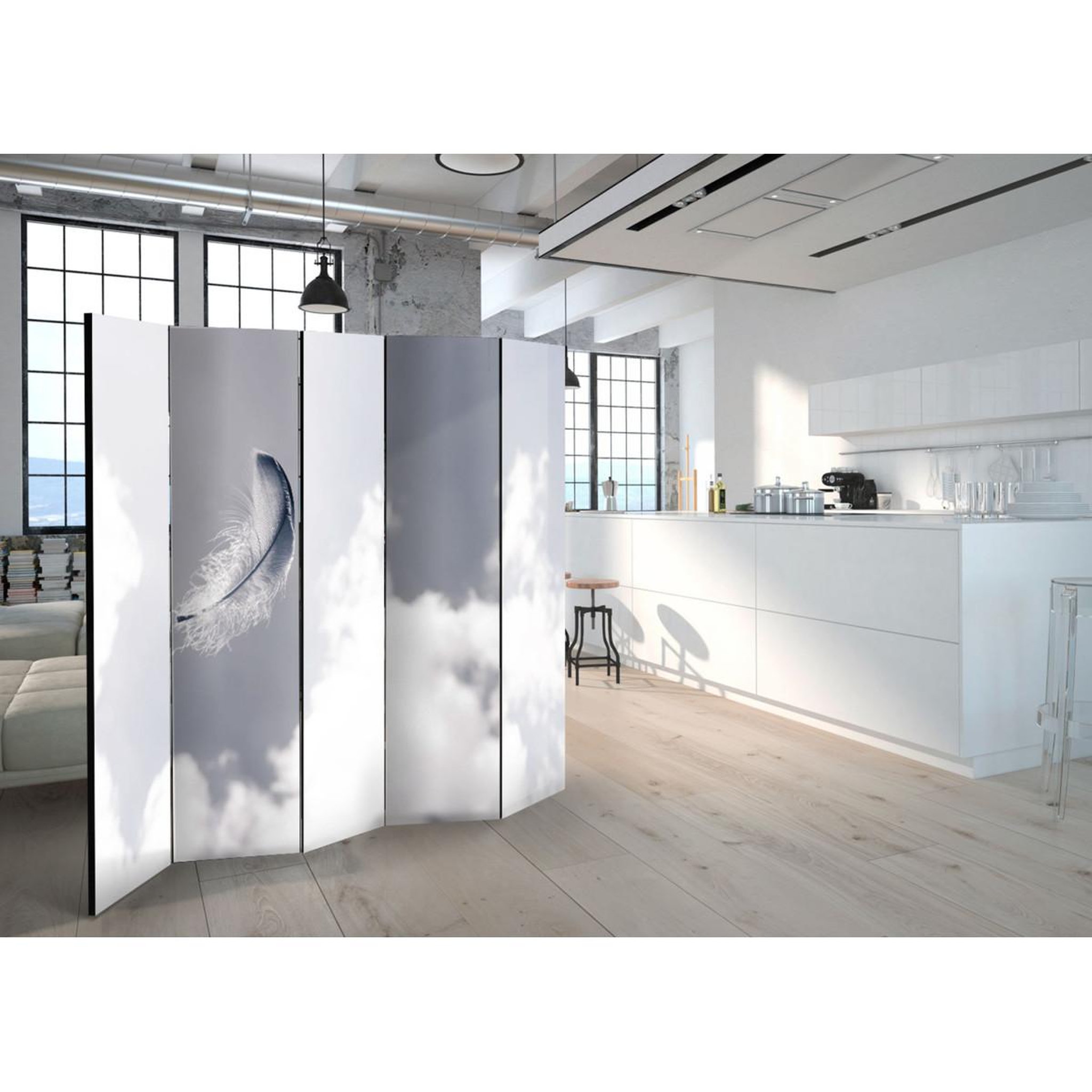Voir la diapositive 2 : Paris Prix Paravent 5 volets  angelic feather  172x225cm