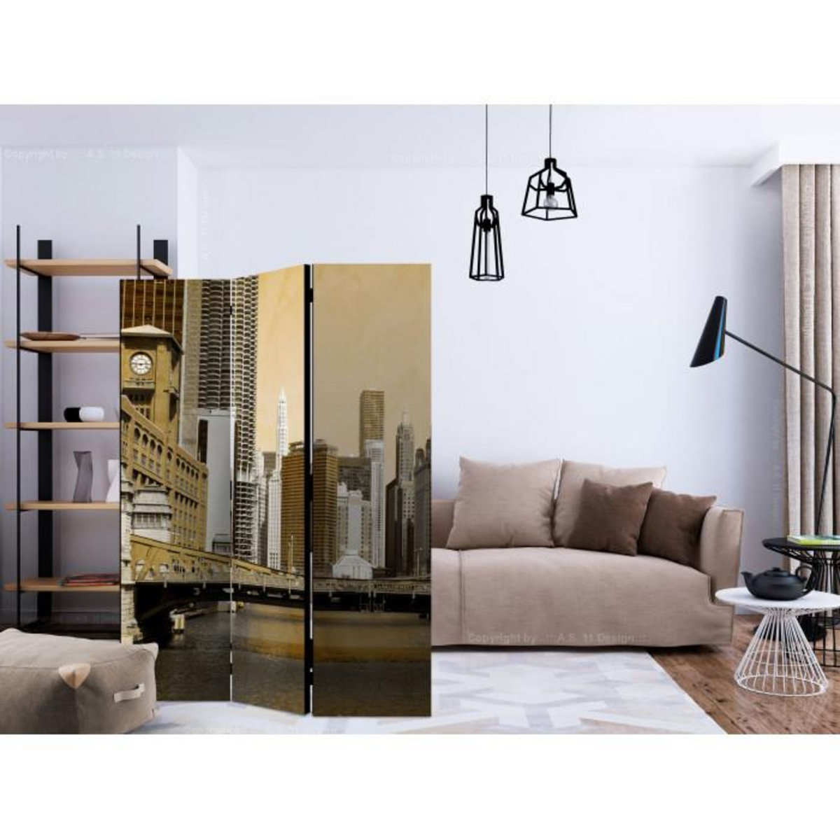 Paris Prix Paravent 3 Volets  Chicago's Bridge Vintage Effect  135x172cm