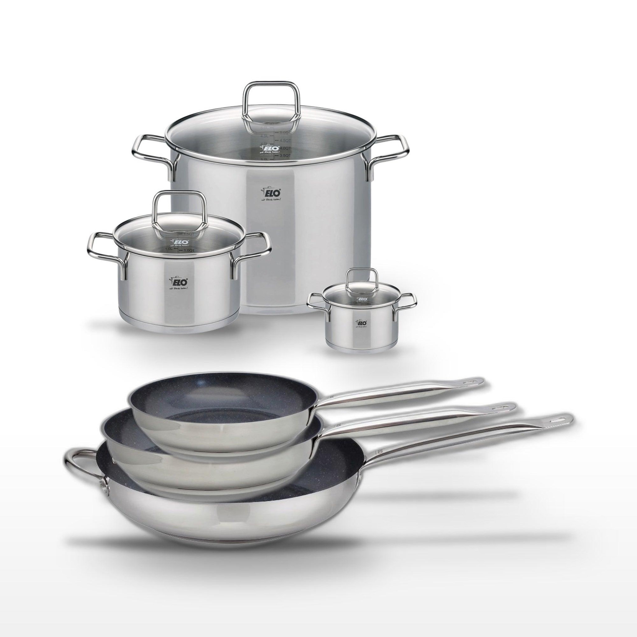ELO Lot de 3 poêles 24/28/32 cm & 3 faitouts 12/20/26 cm elo profi therm platinum