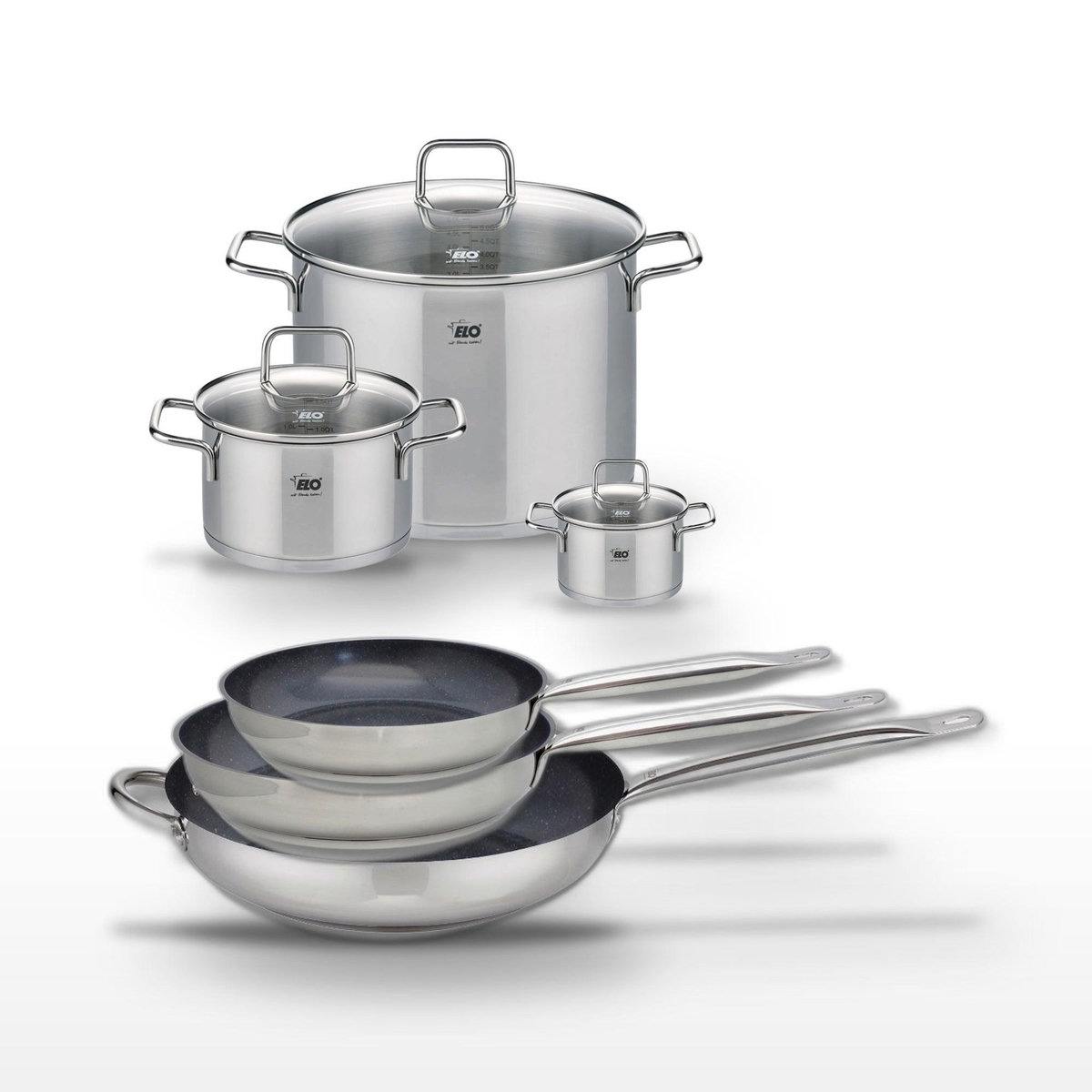 ELO Lot de 3 Poêles 24/28/32 cm & 3 Faitouts 12/20/26 cm Elo Profi Therm Platinum