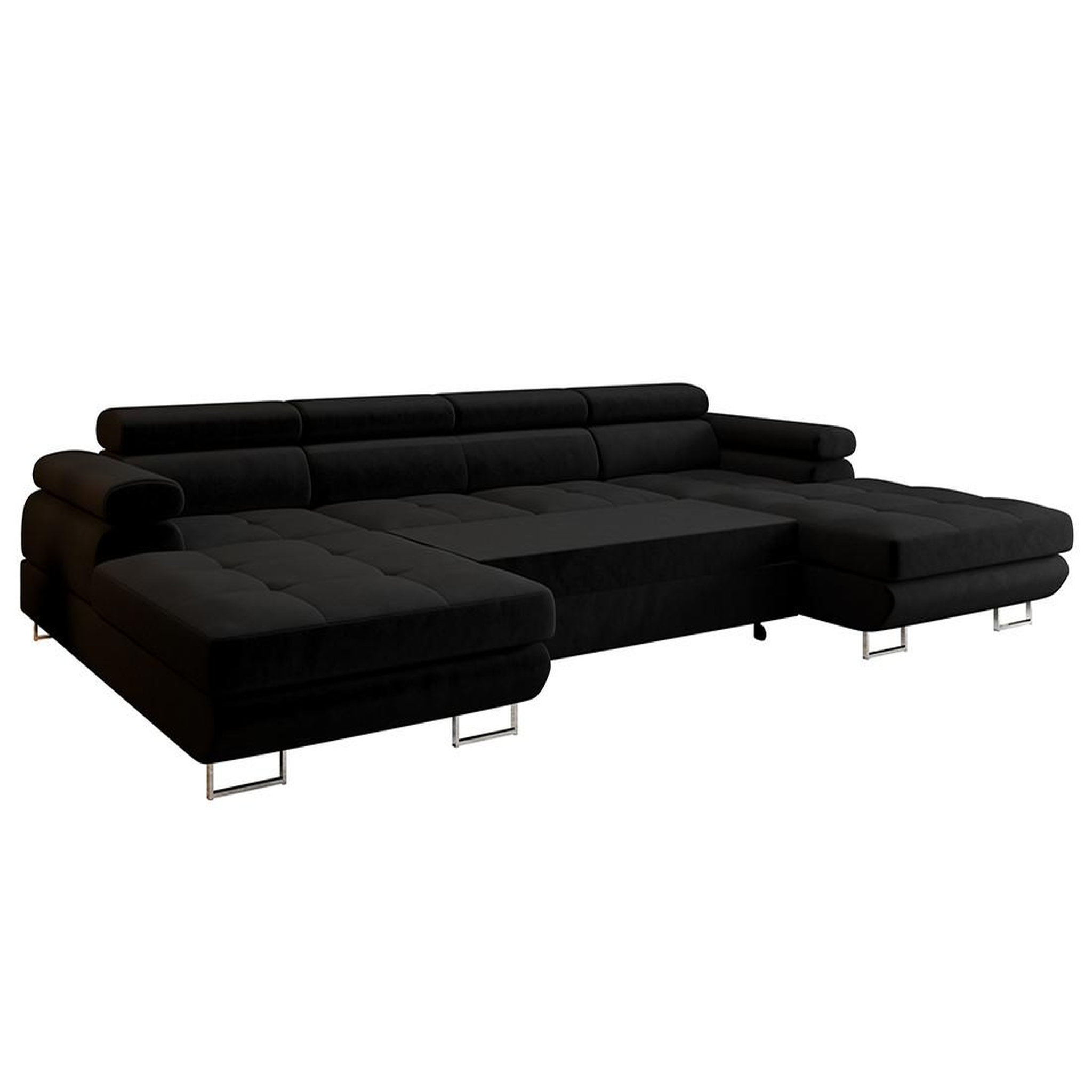 Voir la diapositive 6 : BEST MOBILIER Ayden - canapé panoramique en u 7 places convertible avec coffre et têtières réglables en tissu