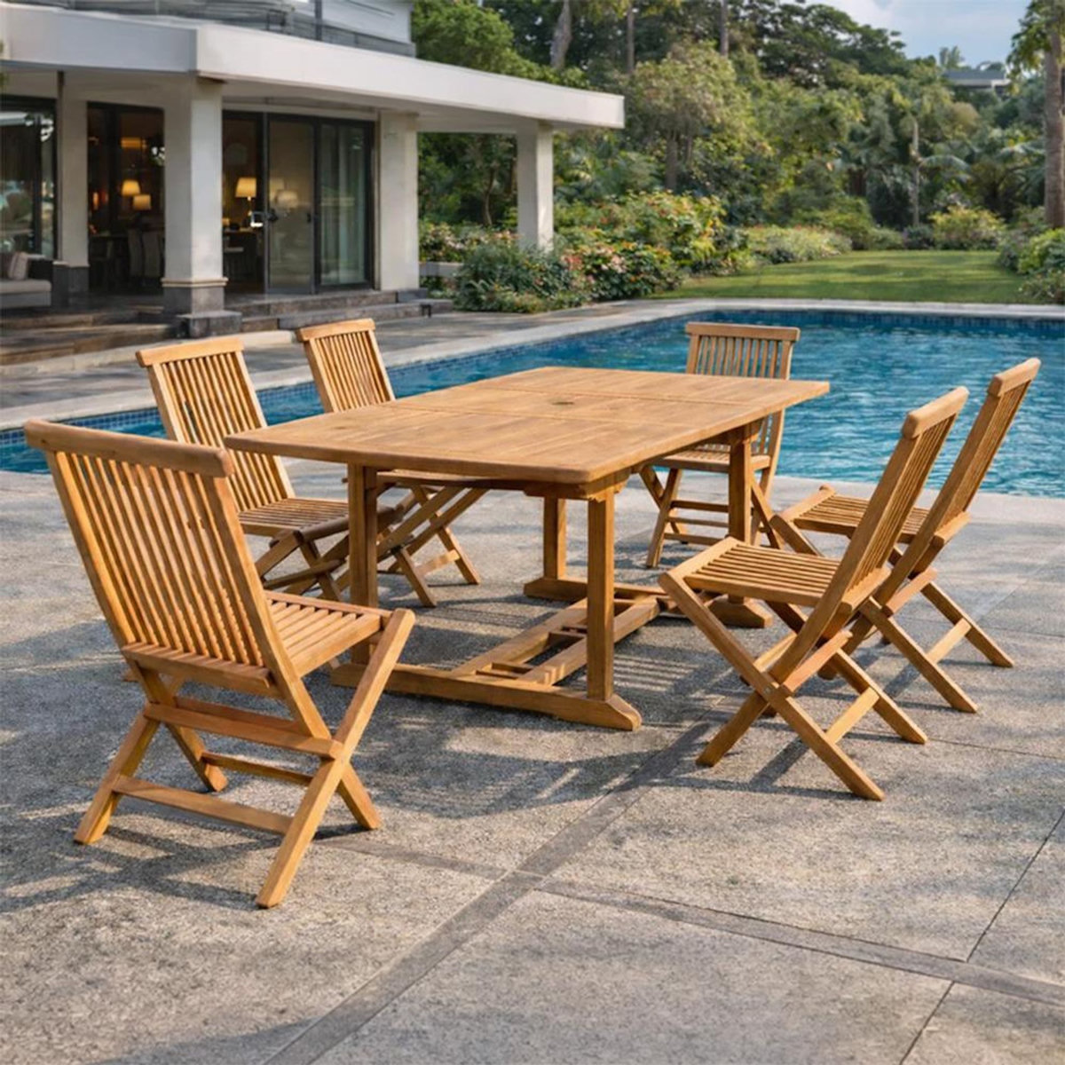 CONCEPT USINE Table de jardin rectangulaire et 6 chaises en teck KAJANG