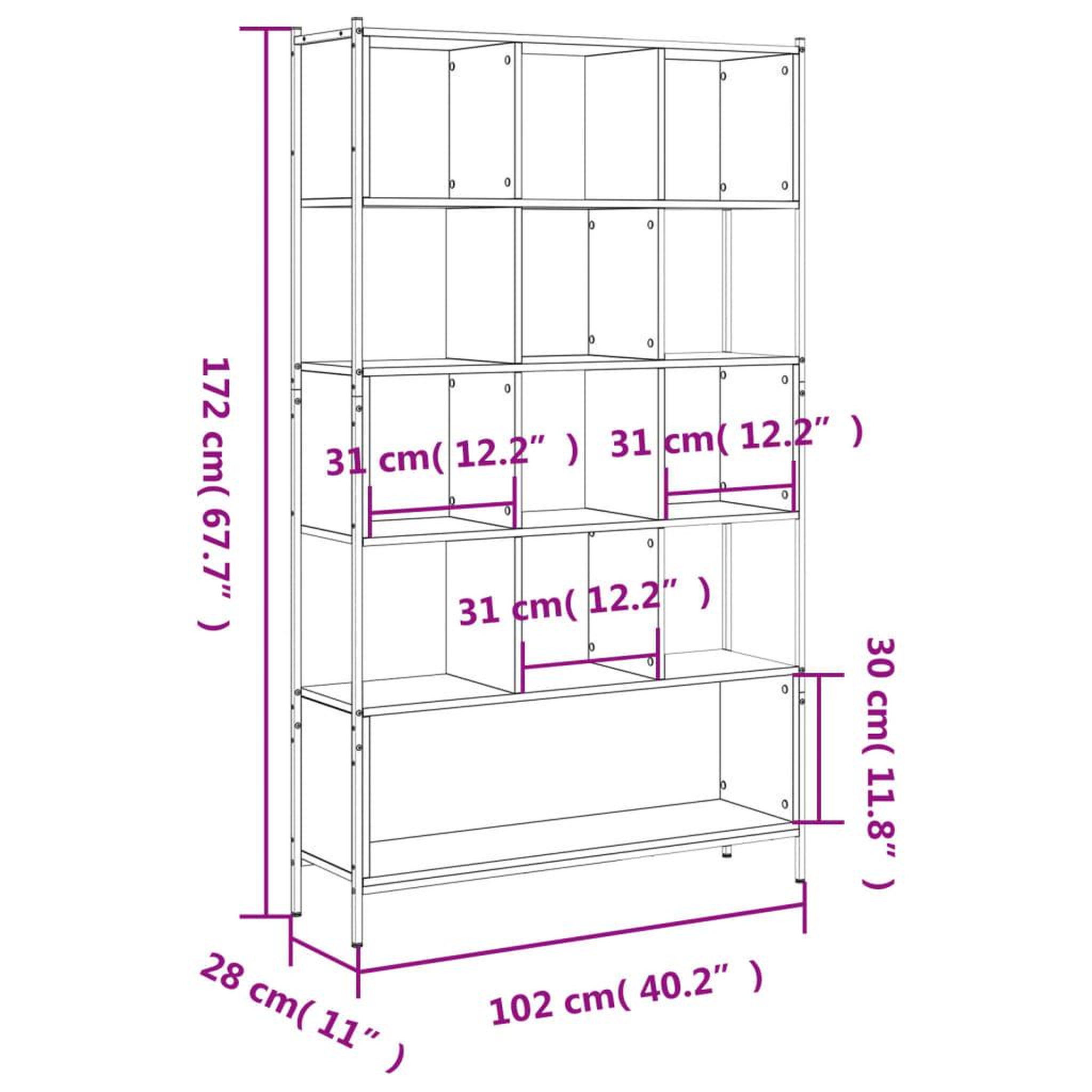 Voir la diapositive 6 : VIDAXL Bibliotheque sonoma gris 102x28x172 cm bois d'ingenierie