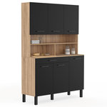 ID MARKET Buffet de cuisine 120 CM CINA 6 portes + tiroir façon hêtre et noir