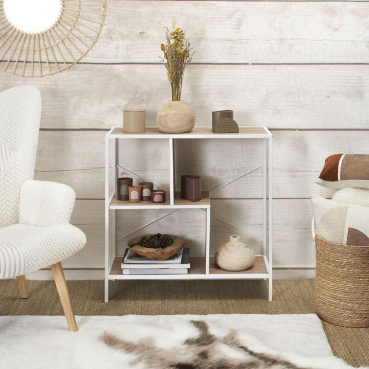 Paris Prix Étagère Design  Edison  80cm Naturel & Blanc