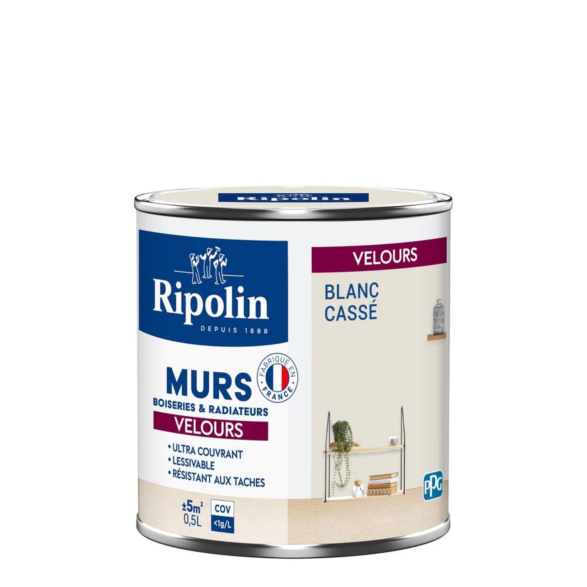 CENTRALE BRICO Peinture blanc casse mur, boiserie, radiateur ripolin velours 0.5 l