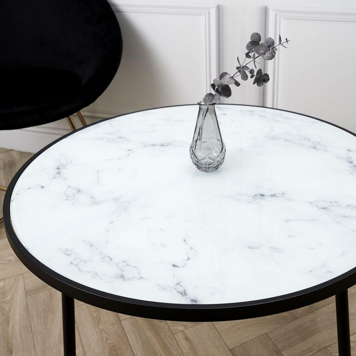 TOILINUX Table basse Felicity effet marbre - Blanc et noir