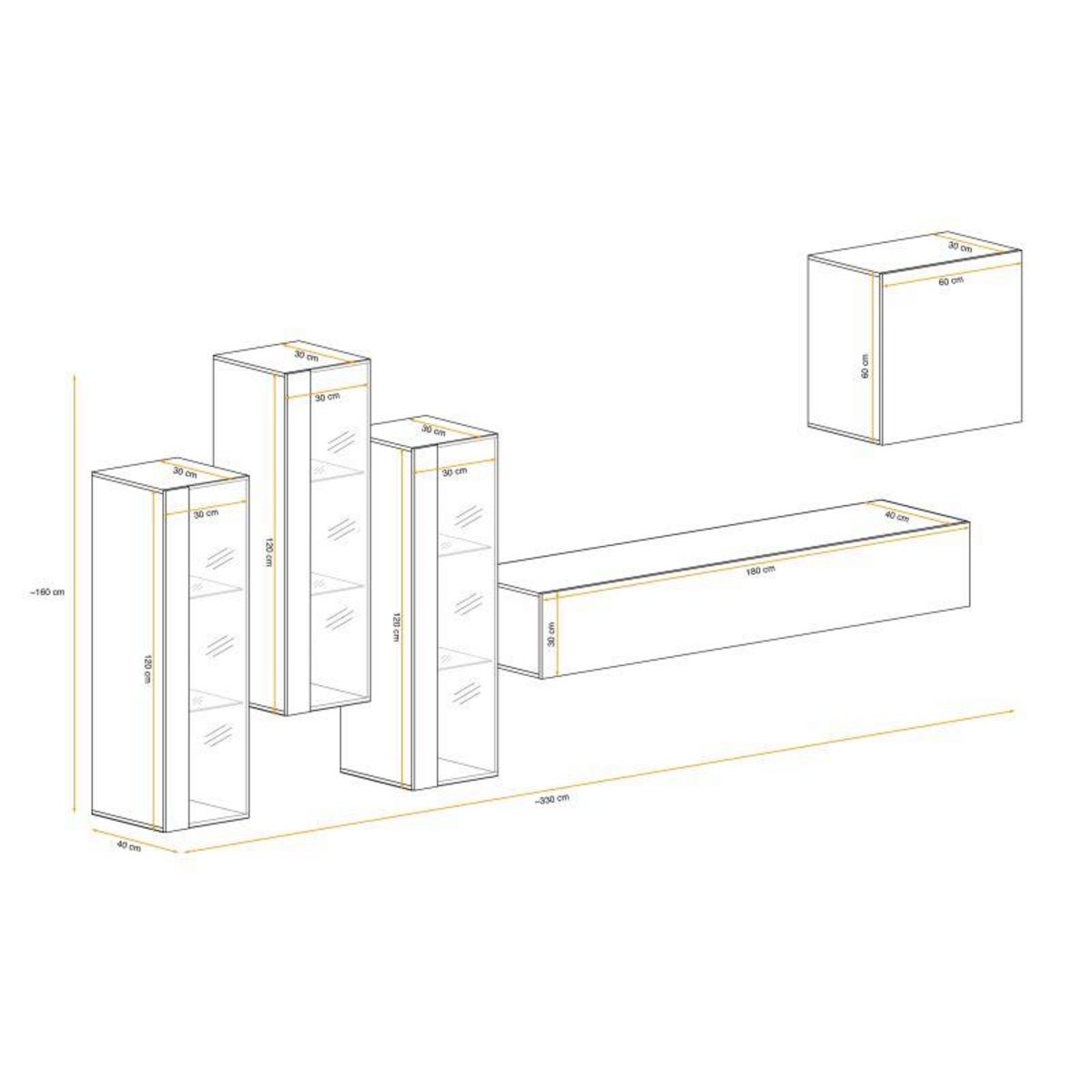 Paris Prix Meuble TV Mural Design  Switch XIII  330cm Blanc & Naturel