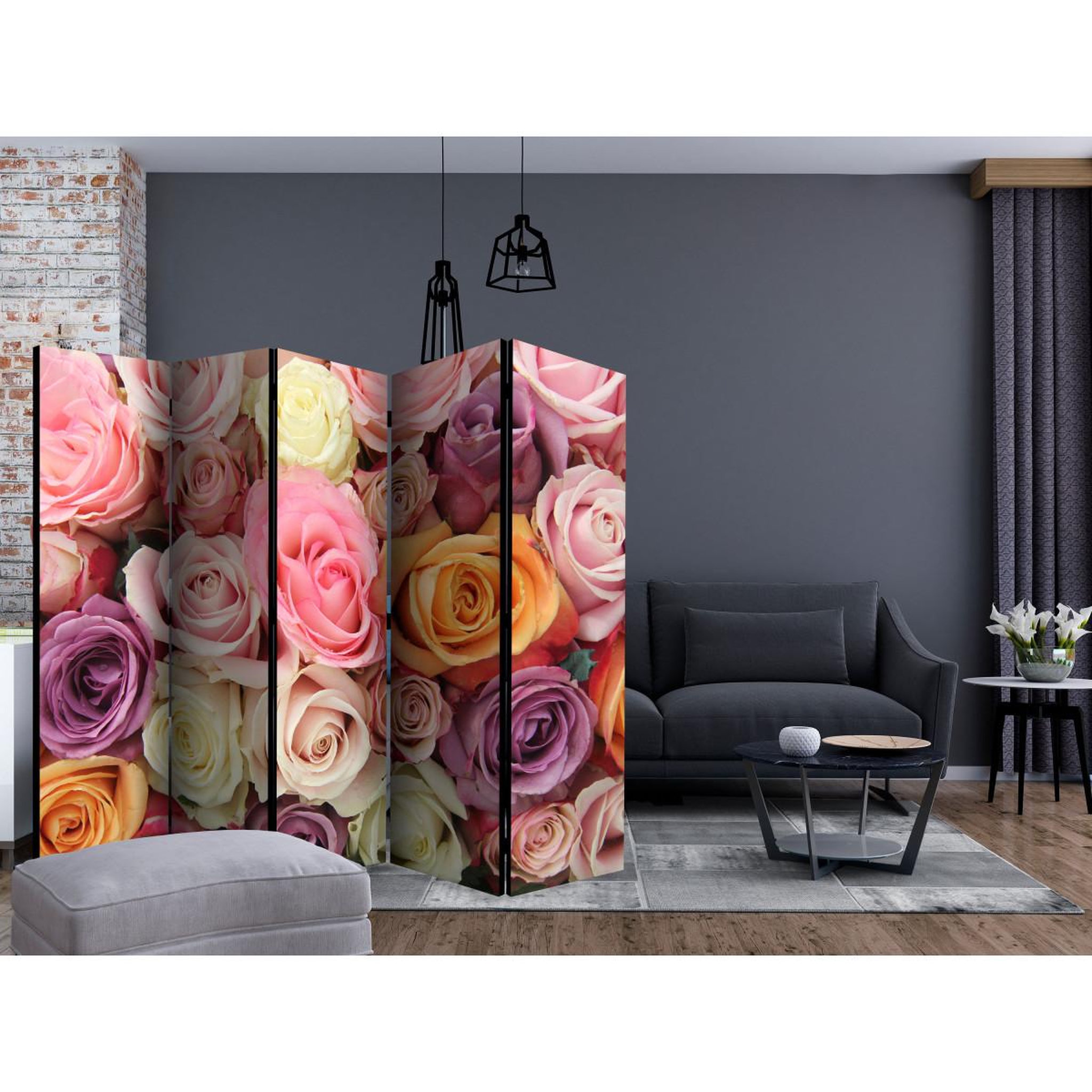 Voir la diapositive 2 : Paris Prix Paravent 5 volets  pastel roses  172x225cm