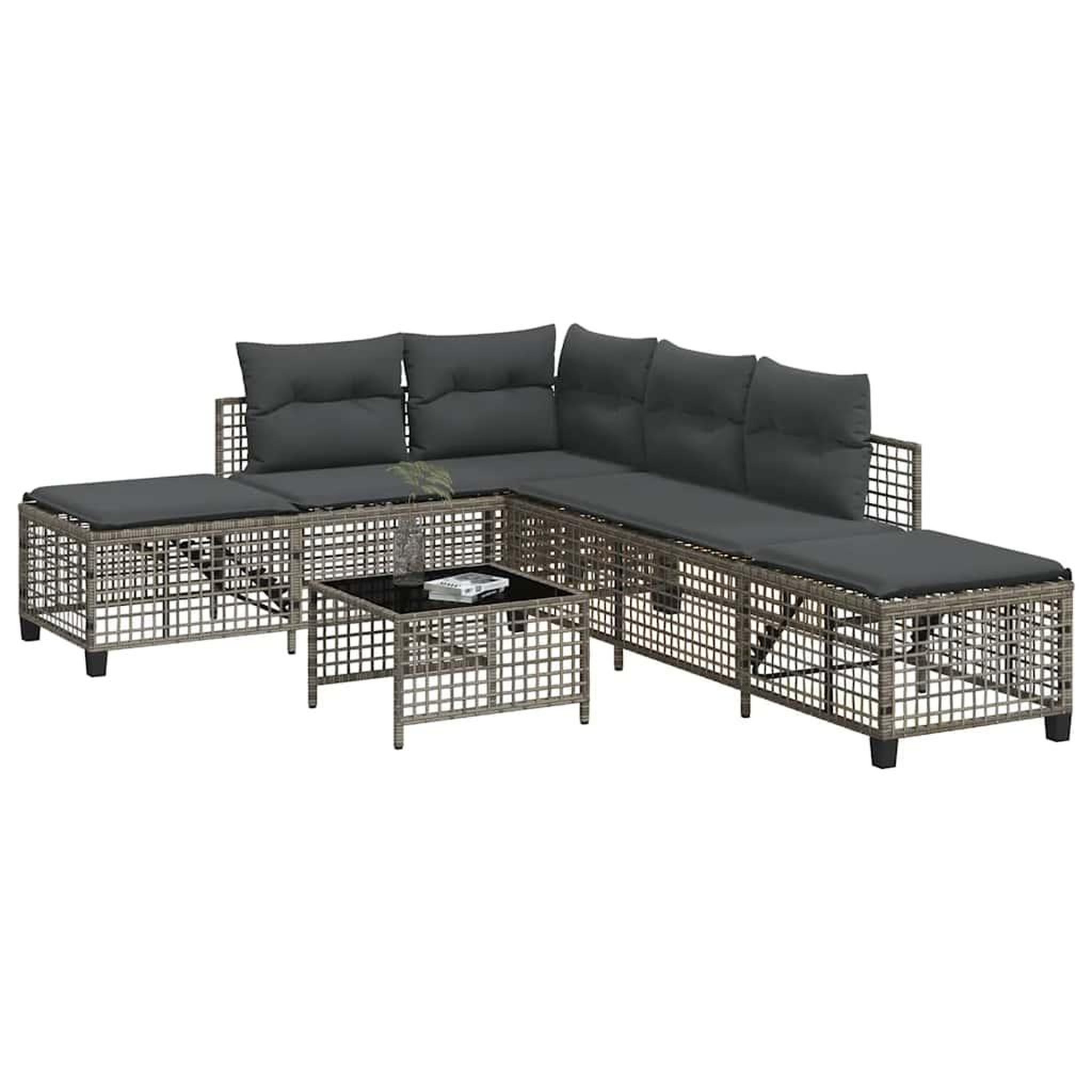 VIDAXL Salon de jardin d'angle avec coussins 3 pcs gris resine tressee