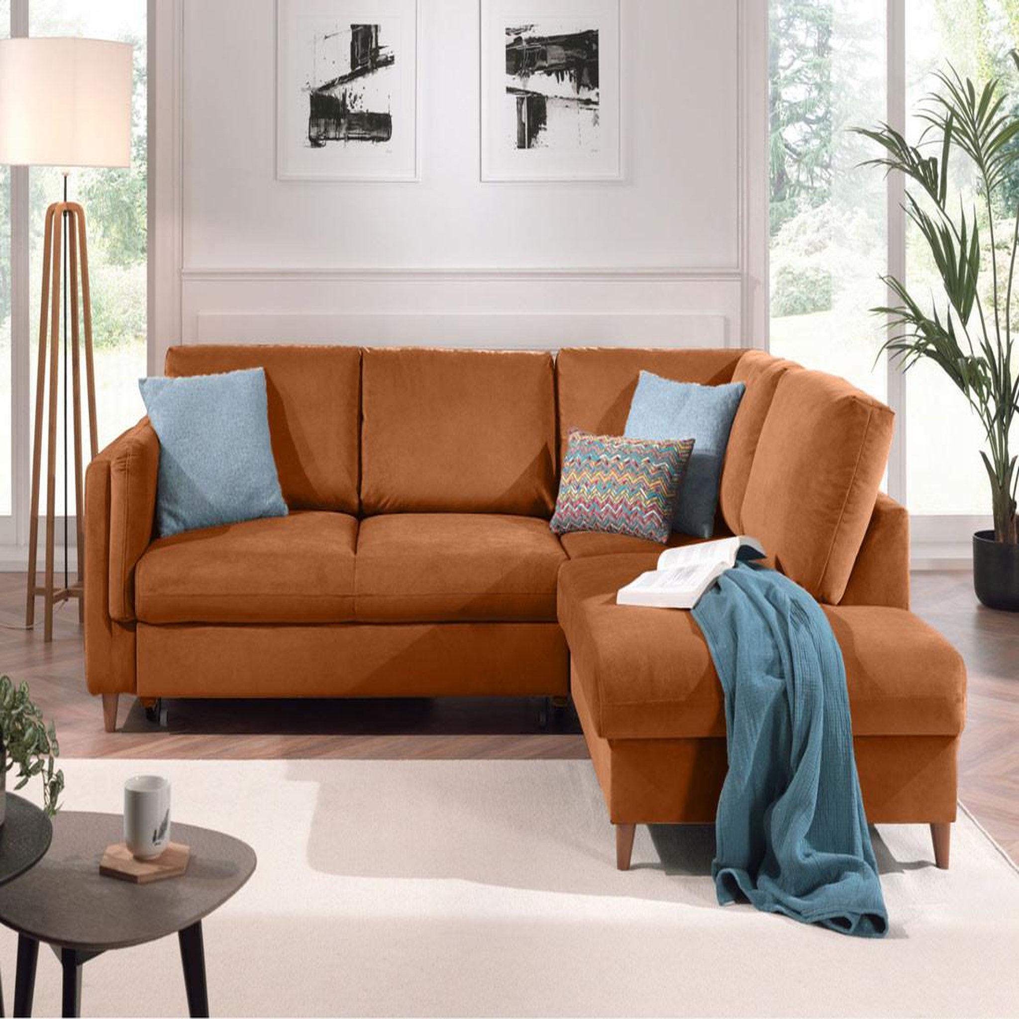 Voir la diapositive 2 : BEST MOBILIER Brooke - canapé d'angle droit - convertible - 5 places - en velours