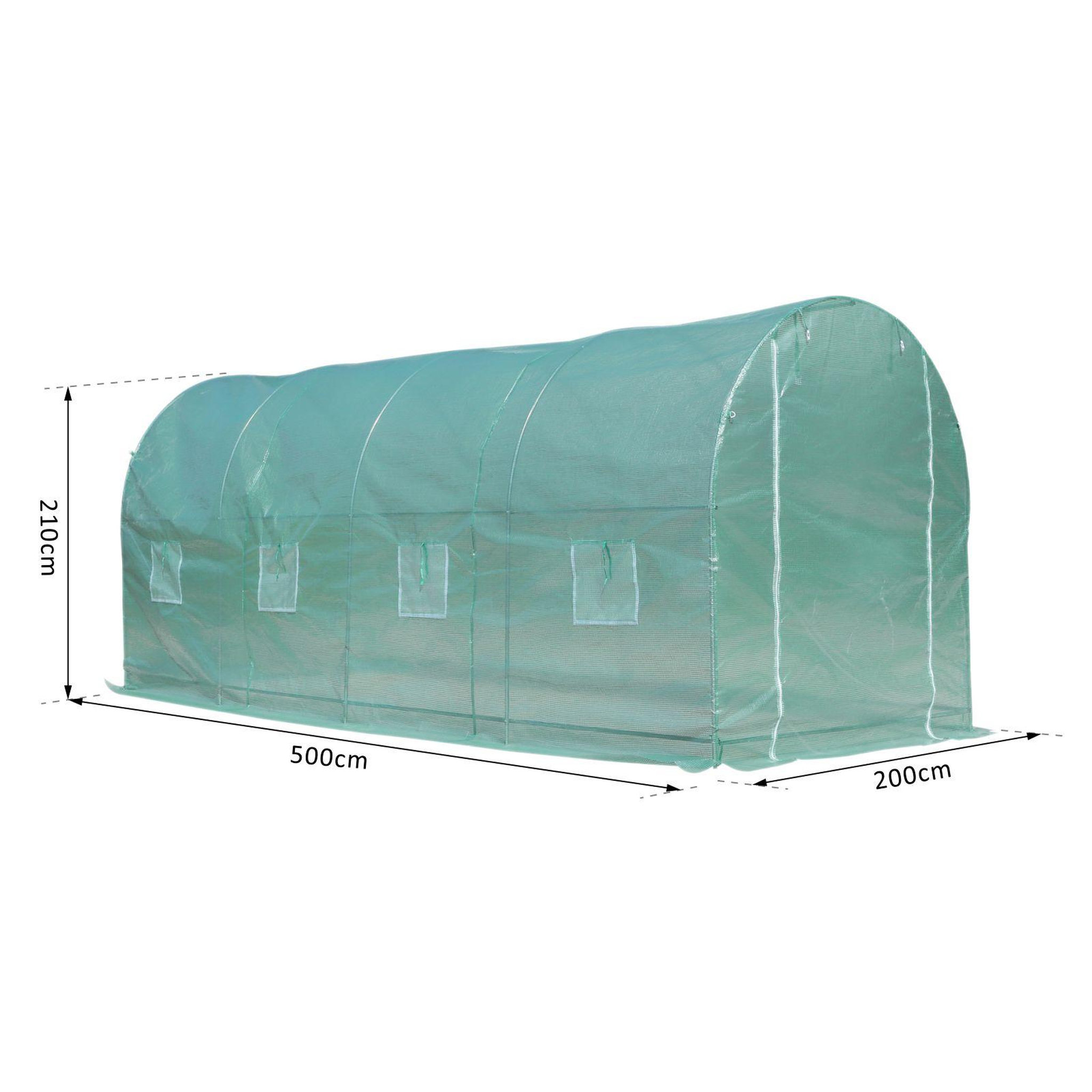 Voir la diapositive 3 : OUTSUNNY Serre de jardin tunnel surface sol 10 m² 5l x 2l x 2,10h m châssis tubulaire renforcé porte zippée 8 fenêtres enroulables vert