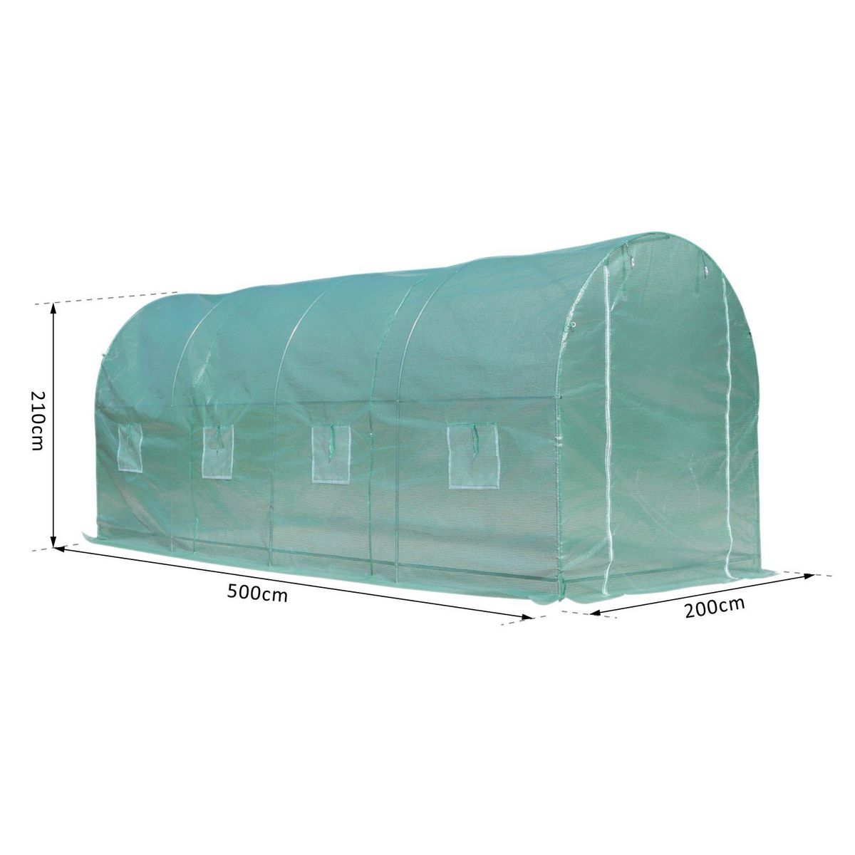 OUTSUNNY Serre de jardin tunnel surface sol 10 m² 5L x 2l x 2,10H m châssis tubulaire renforcé porte zippée 8 fenêtres enroulables vert