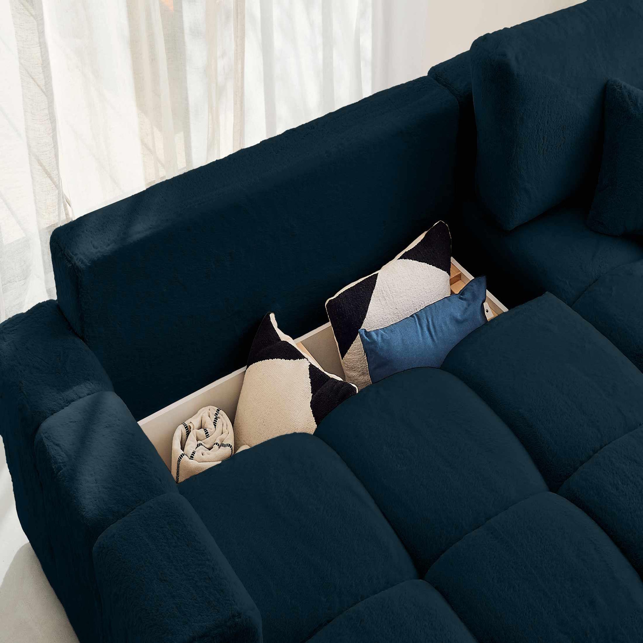 Voir la diapositive 3 : BEST MOBILIER Crocus - canapé d'angle réversible - 4 places - convertible avec coffre - en fausse fourrure