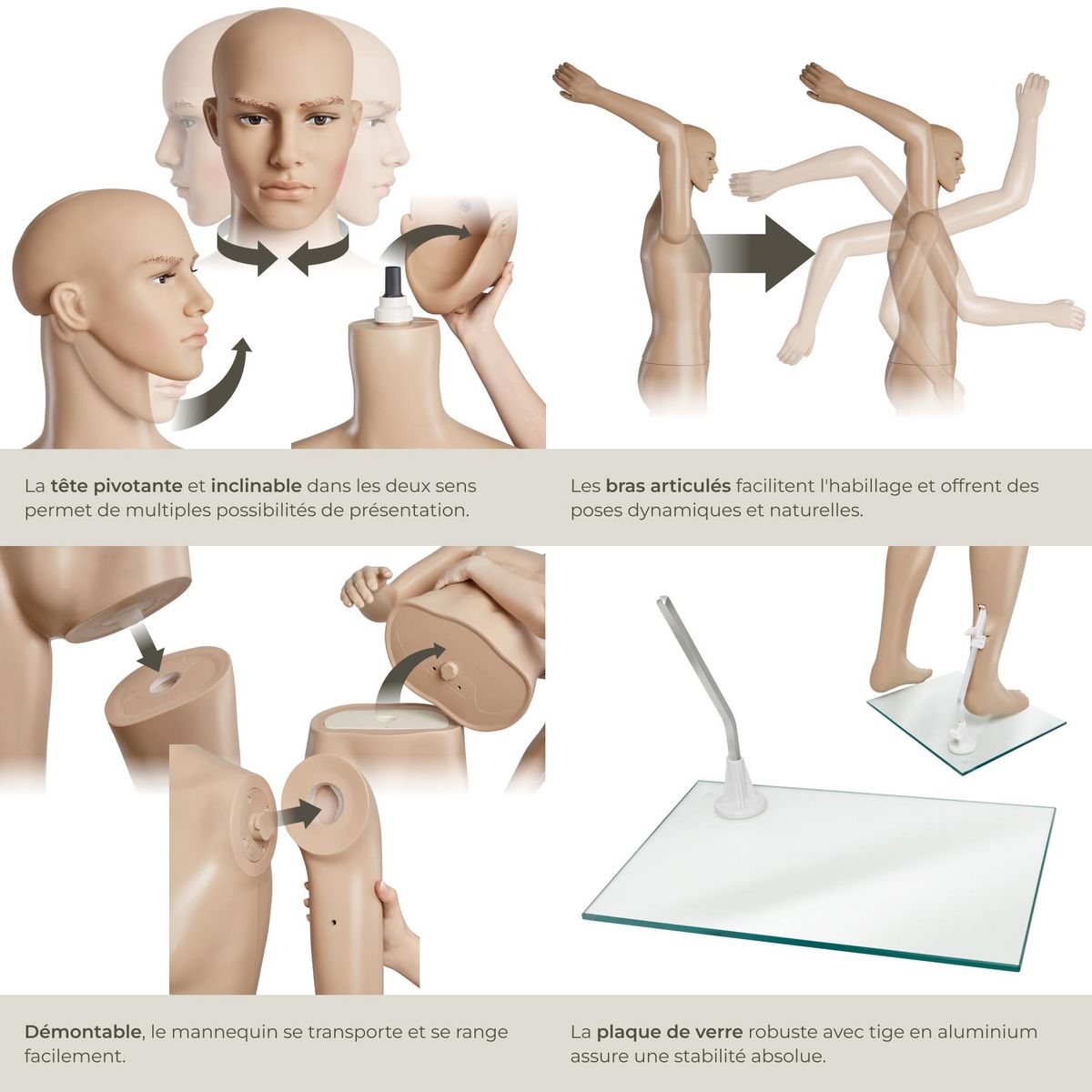 tectake Mannequin de vitrine en plastique beige