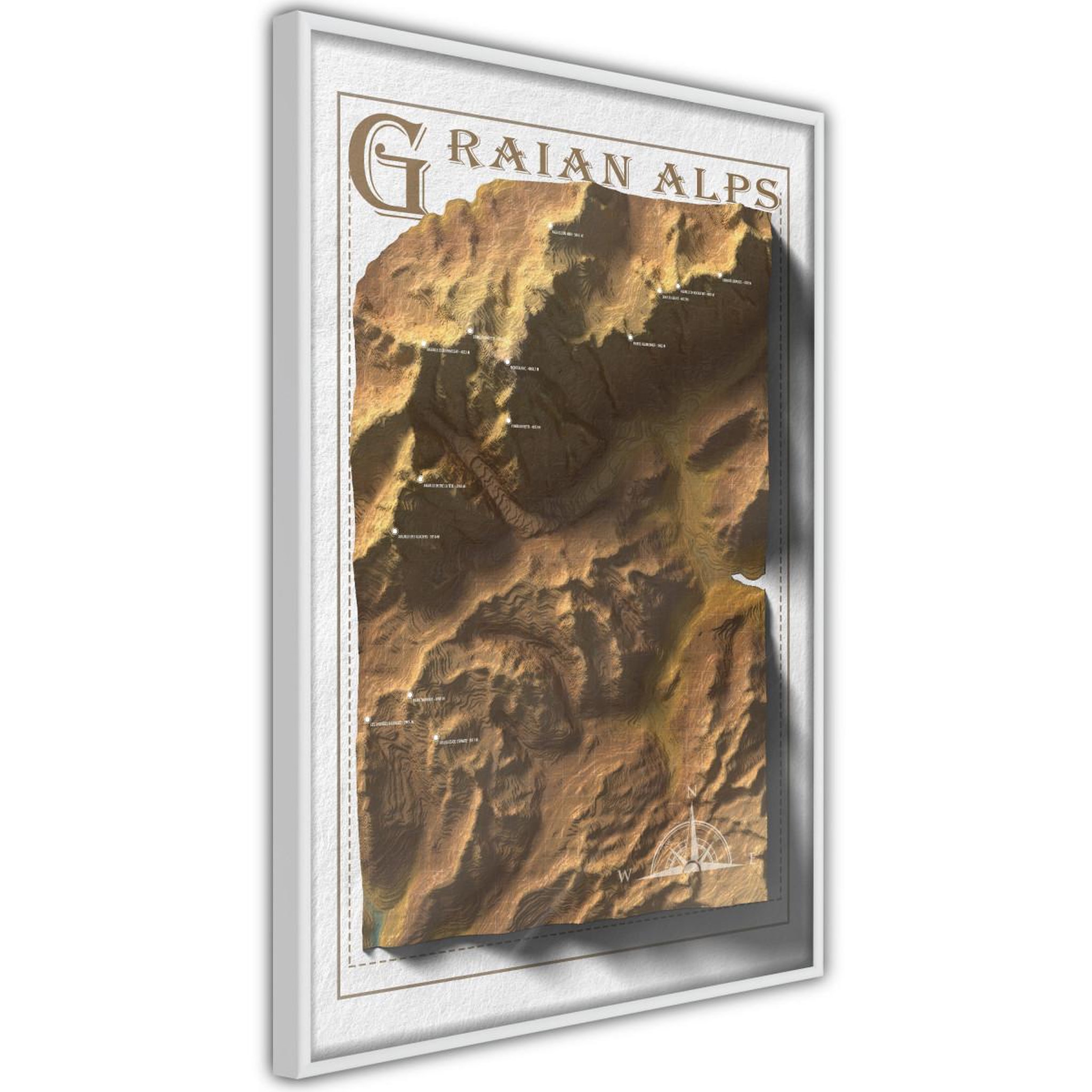 Paris Prix Affiche murale encadrée  raised relief map graian alps