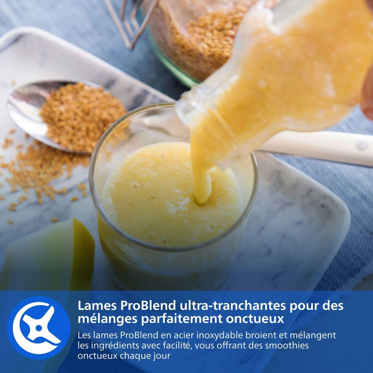 Philips Blender HR2672/02 Blender mixeur bleu Série 3000, x2 gourdes Blend & Go 0.6L, 350W