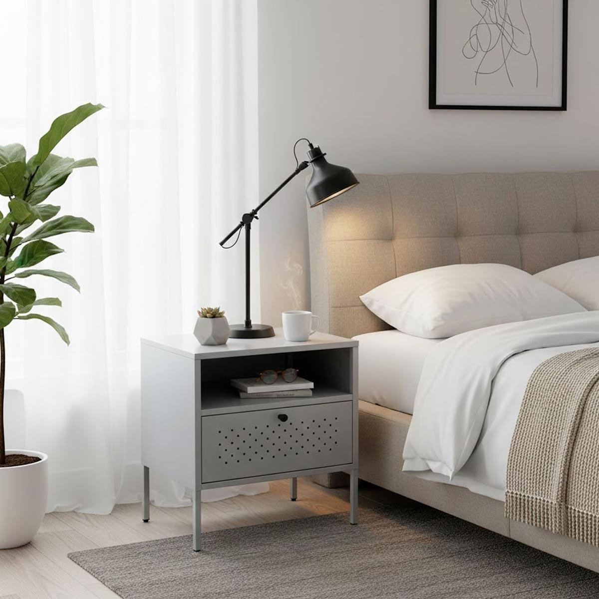 Paris Prix Table de Chevet 1 Tiroir  Boston  50cm Gris