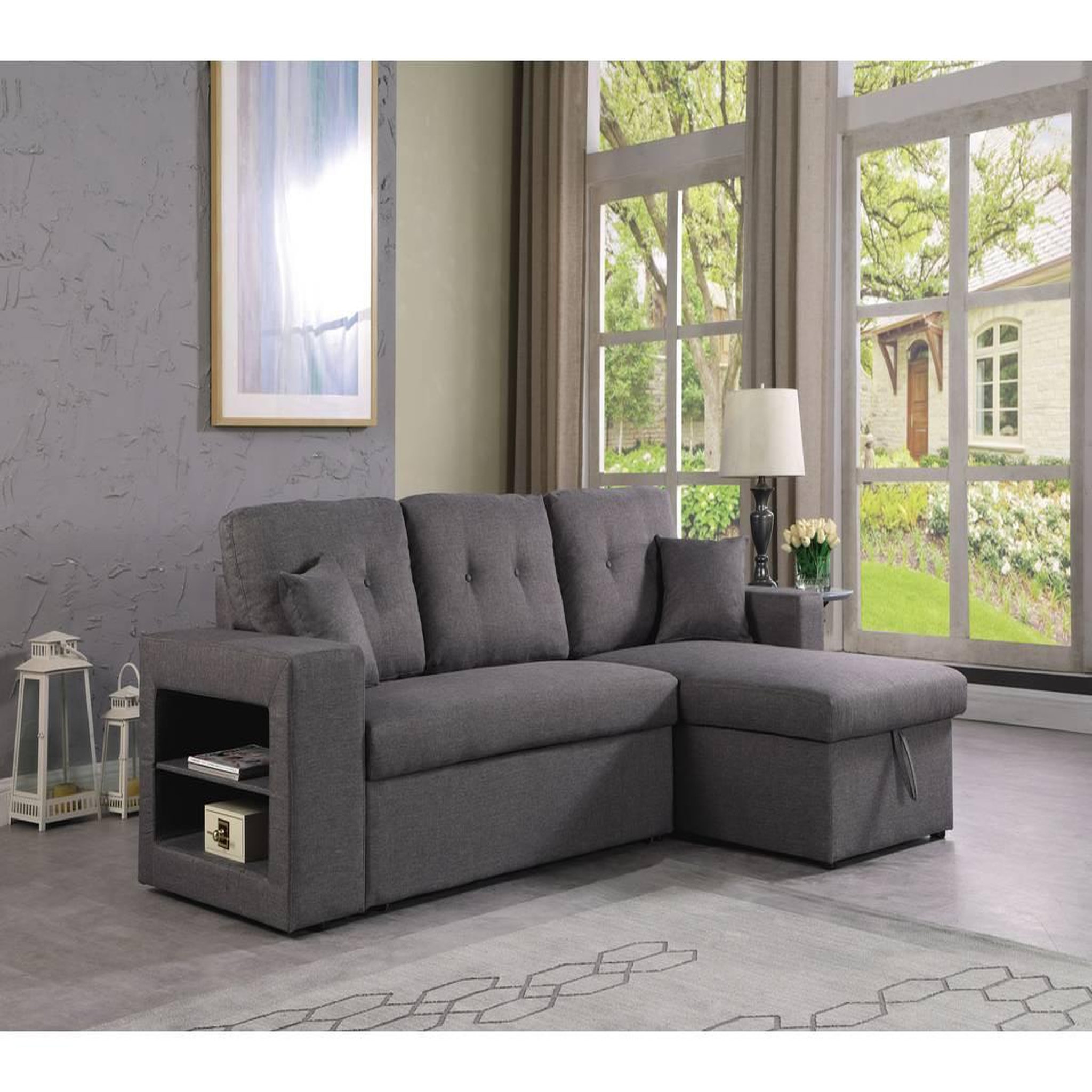Voir la diapositive 2 : Habitat et Jardin Canapé d'angle convertible/réversible  axel  - 3 places - gris