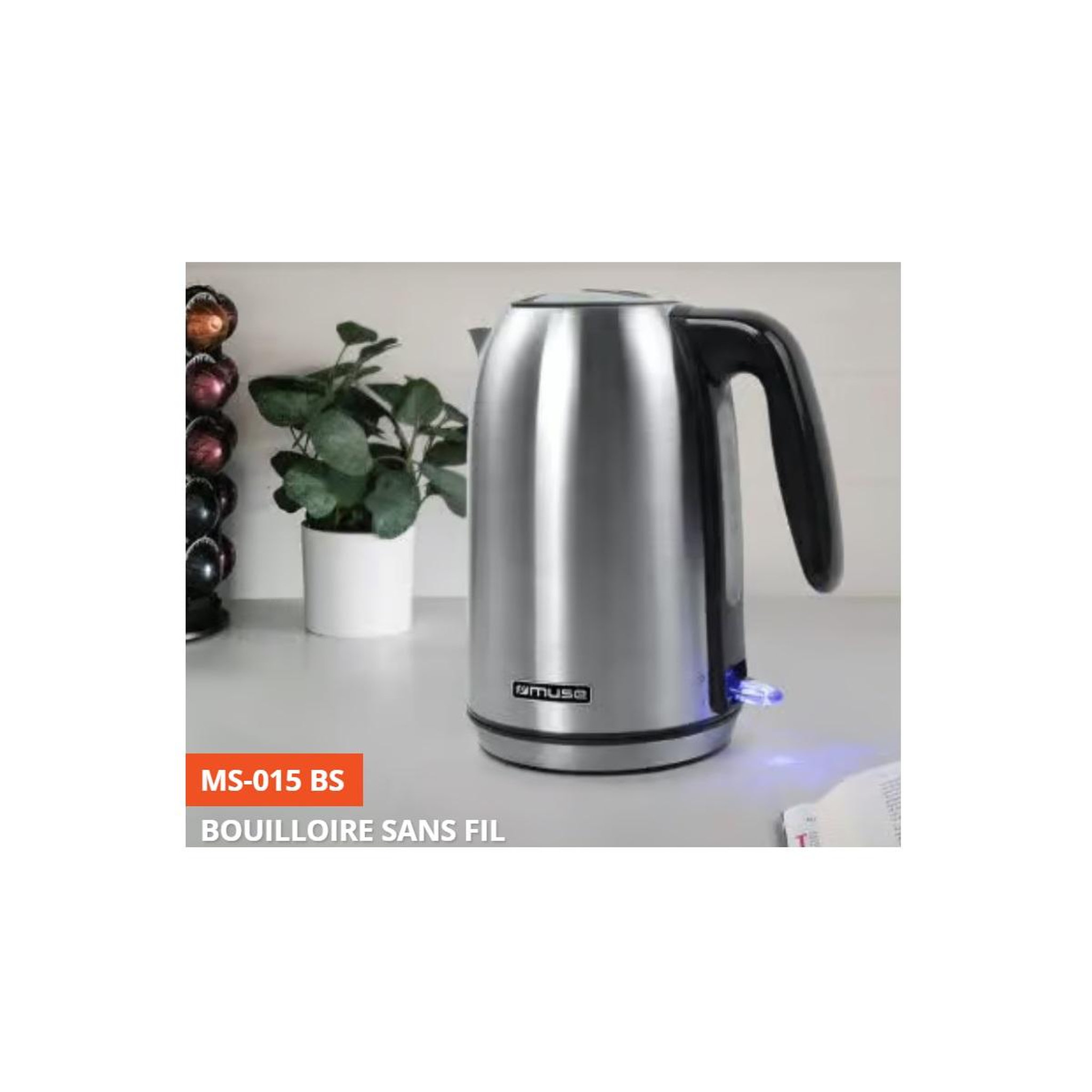 Voir la diapositive 2 : Muse Bouilloire sans fil 1.7l 2200w inox - ms-015bs