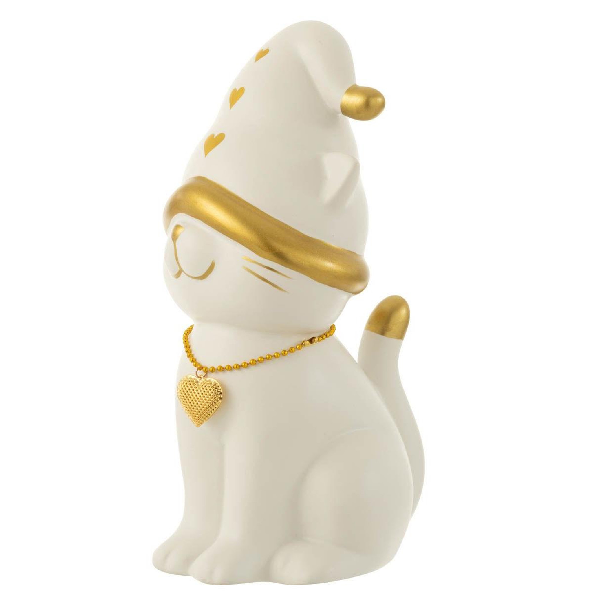 Voir la diapositive 2 : J-LINE Statuette déco chat  cœur  29cm blanc