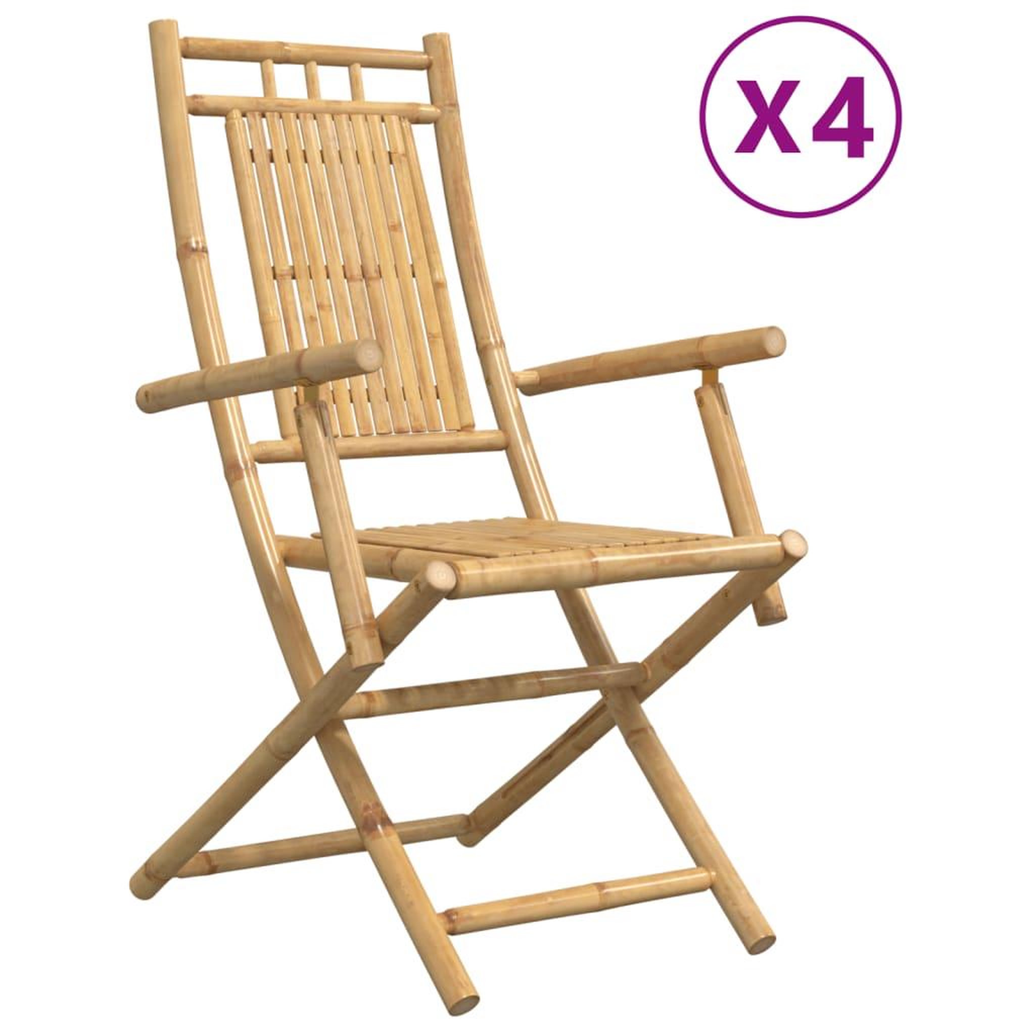 Voir la diapositive 2 : VIDAXL Chaises pliables de jardin lot de 4 53x66x99 cm bambou