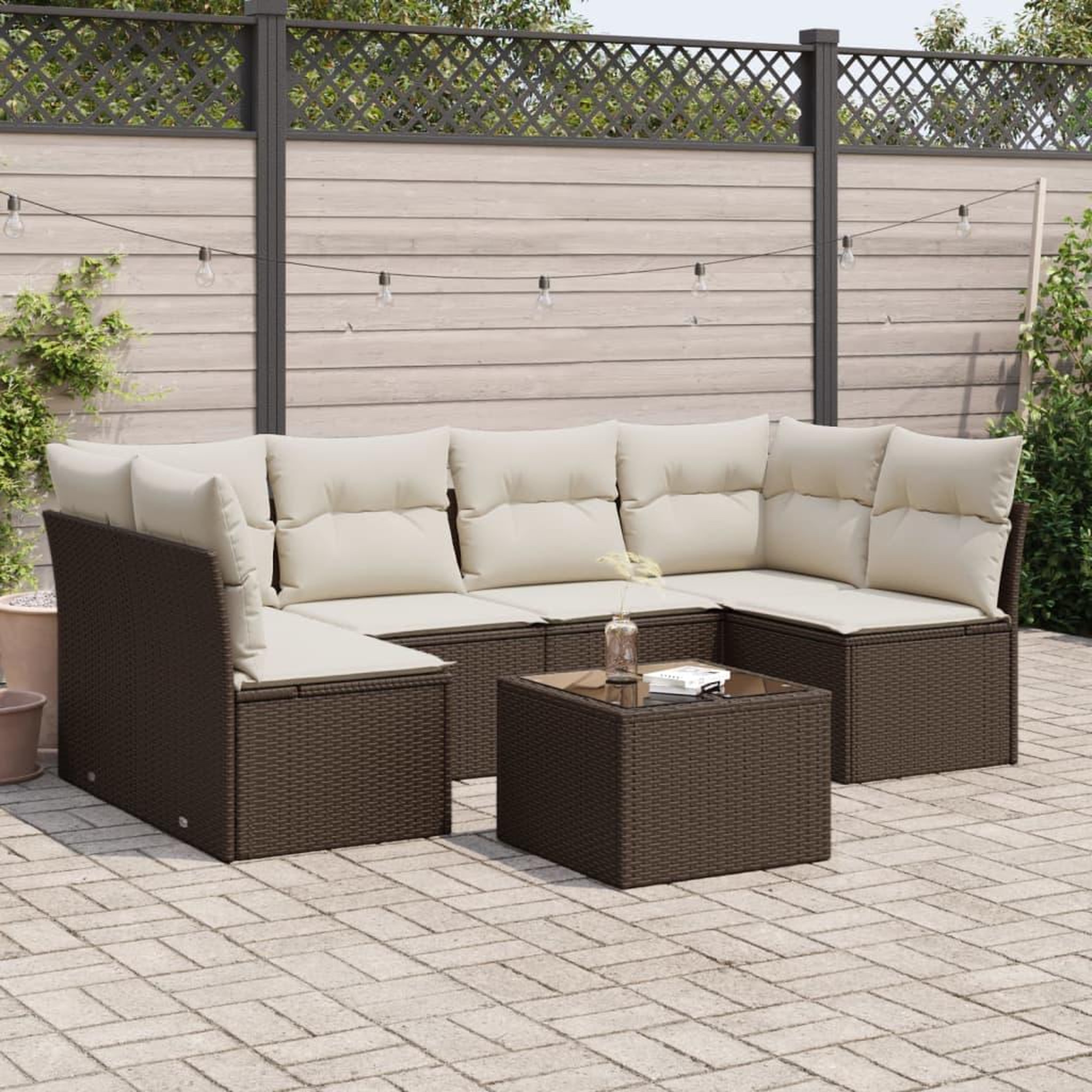 VIDAXL Salon de jardin avec coussins 7 pcs marron resine tressee