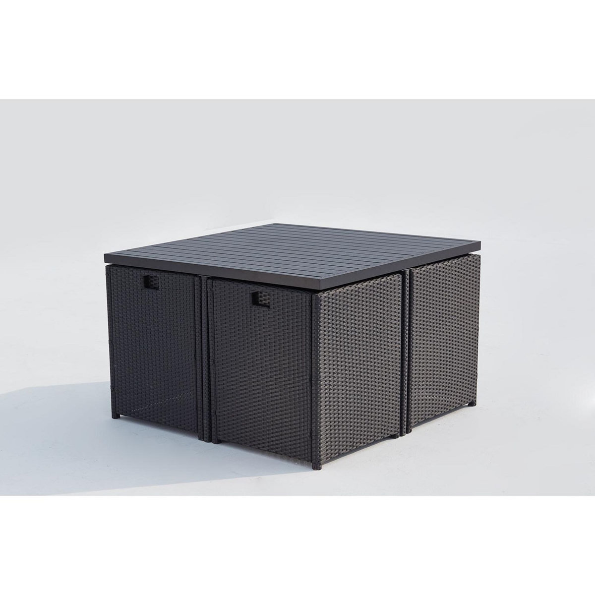 CONCEPT USINE Table et chaises 4 places encastrables alu et résin noir-gris SUNSET