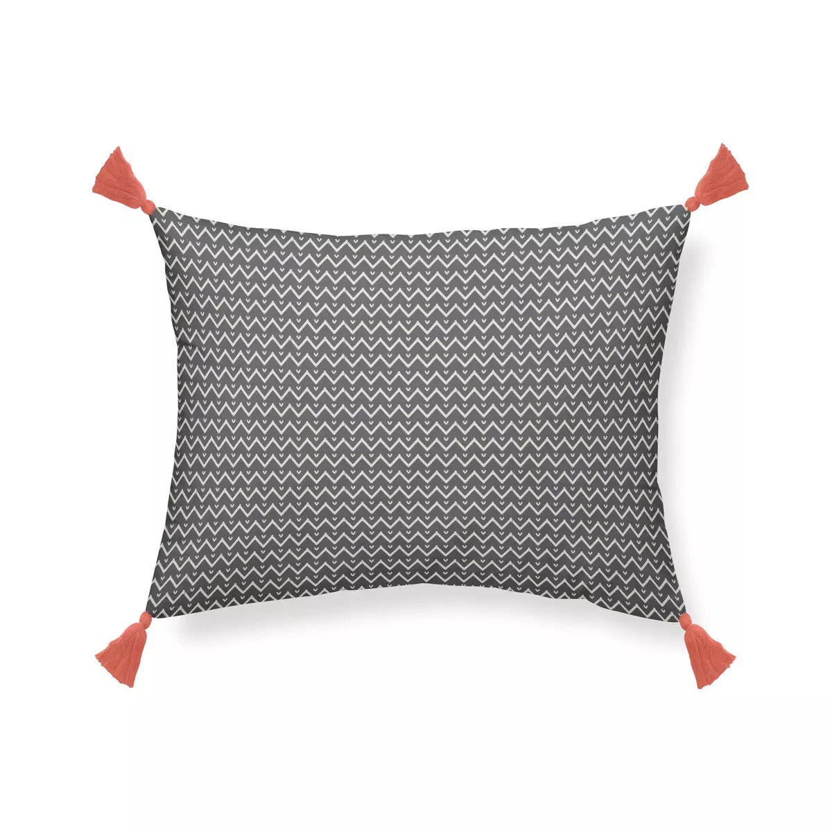 Coussin rectangle en coton avec pompons et micro motifs ethniques zig zags