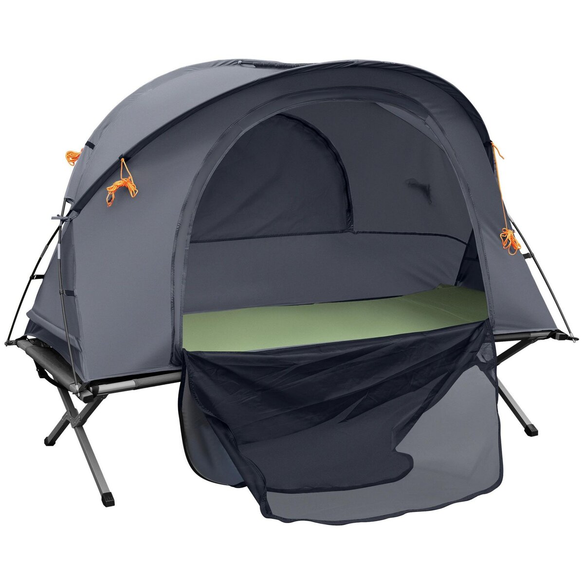 OUTSUNNY Ensemble tente de camping 3 en 1 avec lit de camp, tente, matelas gonflable gris