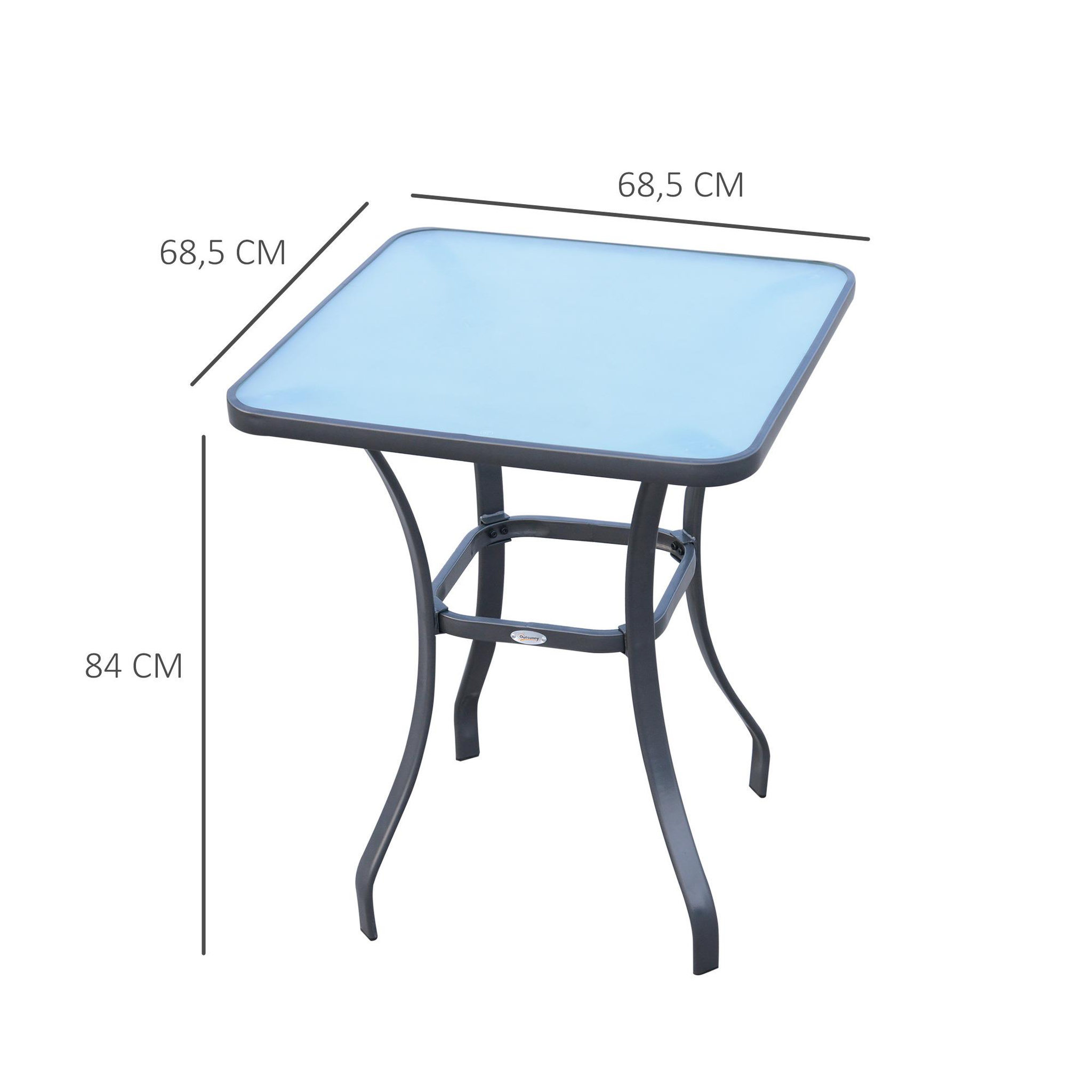 Voir la diapositive 2 : OUTSUNNY Table carrée bistro de jardin dim. 68L x 68l x 84H cm métal époxy gris plateau verre trempé granité