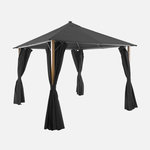 SWEEEK Tonnelle 3x3m aluminium effet bois avec rideaux et led - Veluna. Coloris disponibles : Gris, Beige