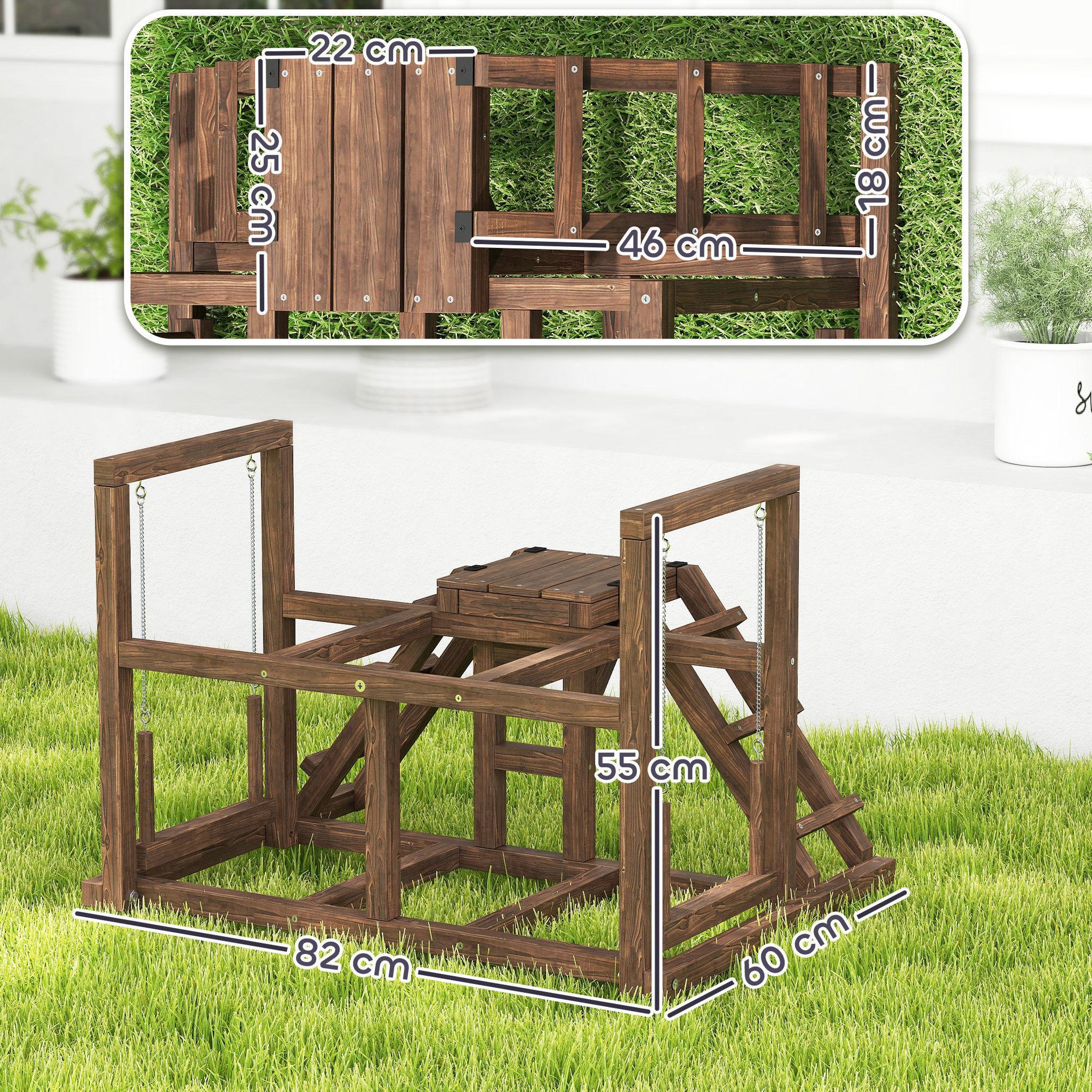 Voir la diapositive 3 : PAWHUT Balançoire - perchoir pour poule, échelles - aire de jeu chicken activity - dim. 82 x 60 x 75 cm - bois cèdre verni