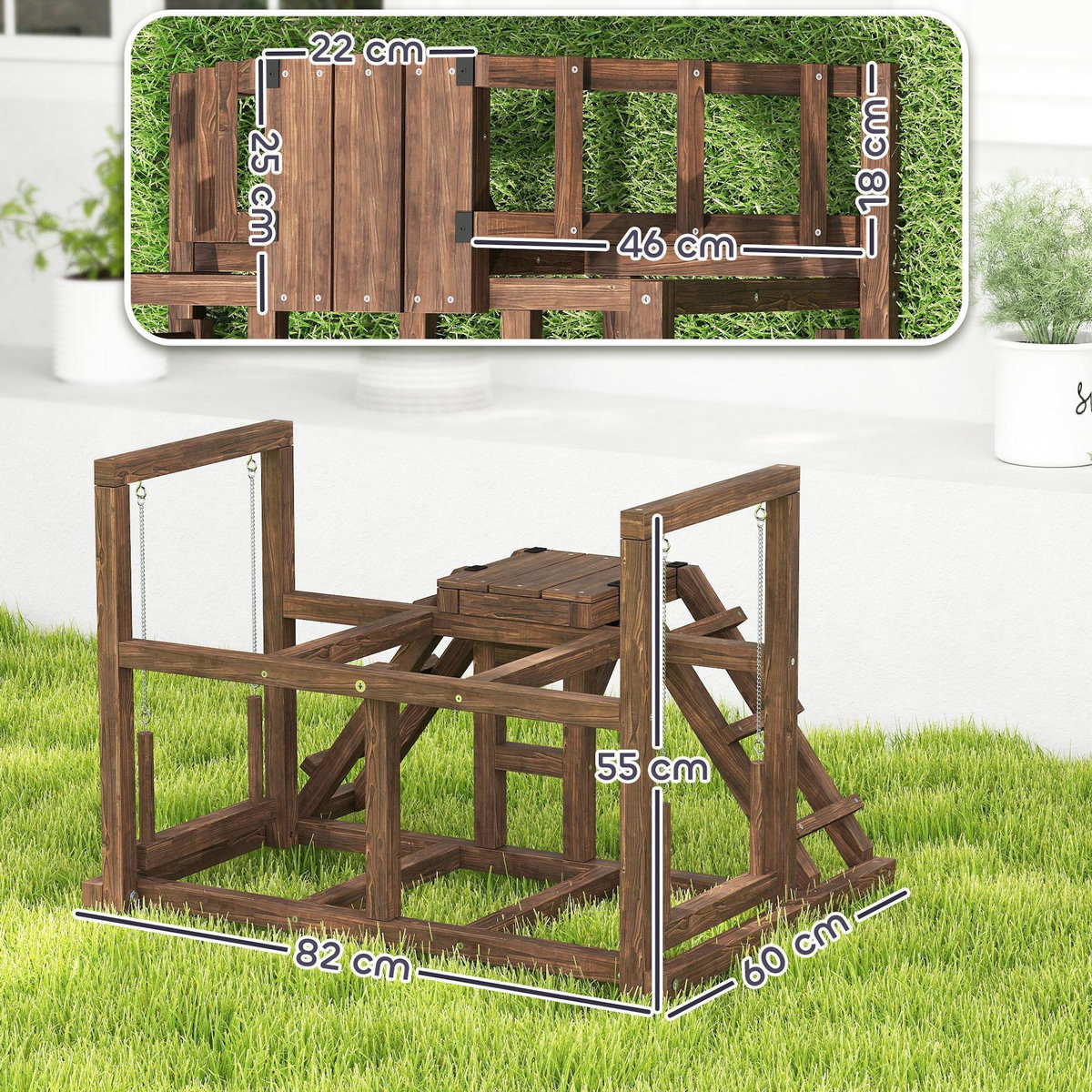 PAWHUT Balançoire - perchoir pour poule, échelles - aire de jeu chicken activity - dim. 82 x 60 x 75 cm - bois cèdre verni