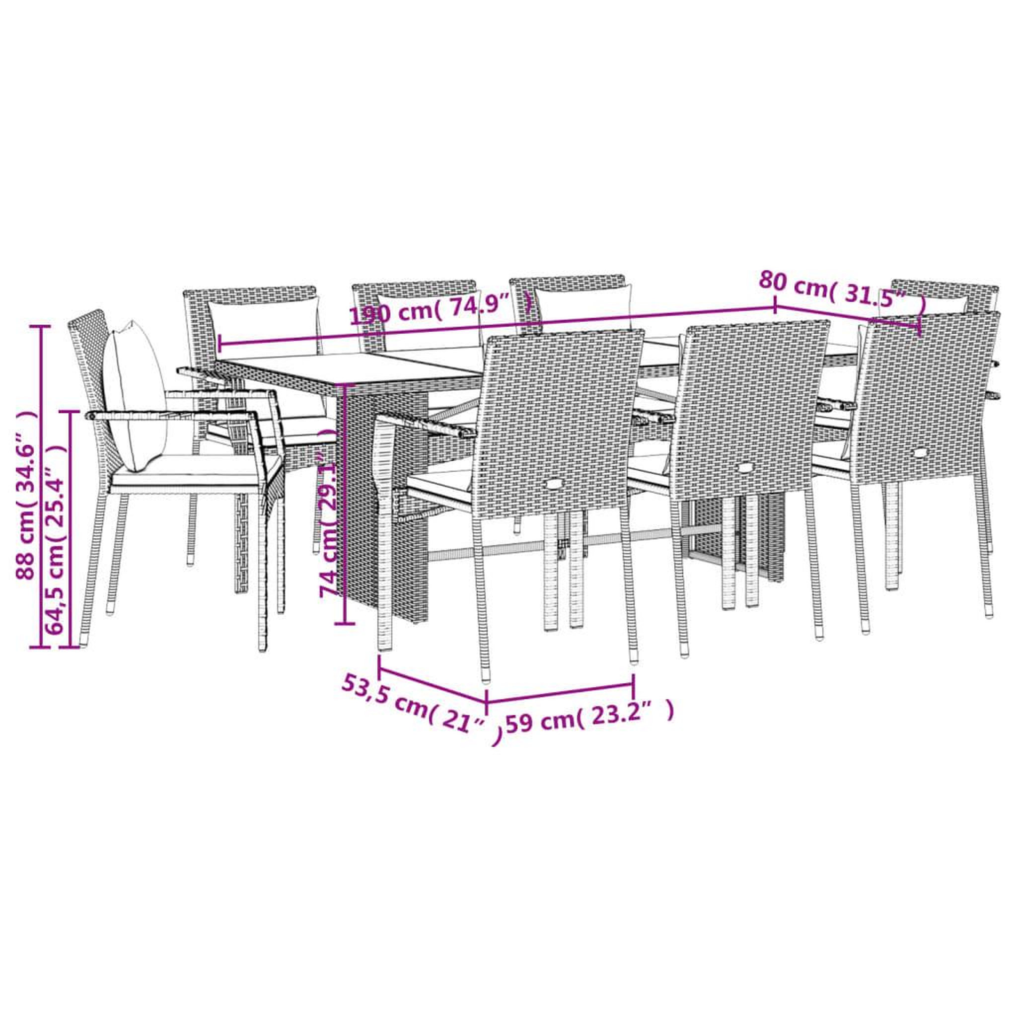Voir la diapositive 6 : VIDAXL Ensemble a manger de jardin 9pcs coussins noir resine tressee