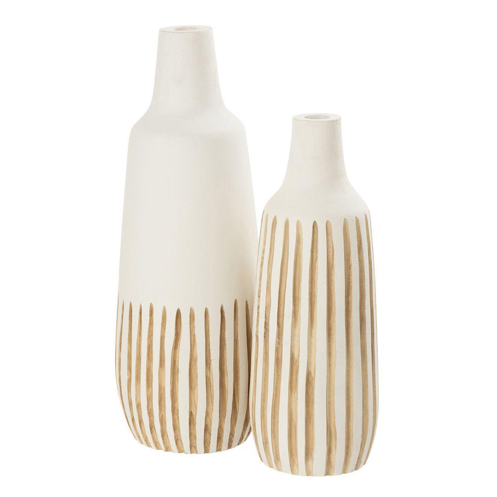 Voir la diapositive 2 : J-LINE Vase design en bois  ying  56cm blanc & naturel