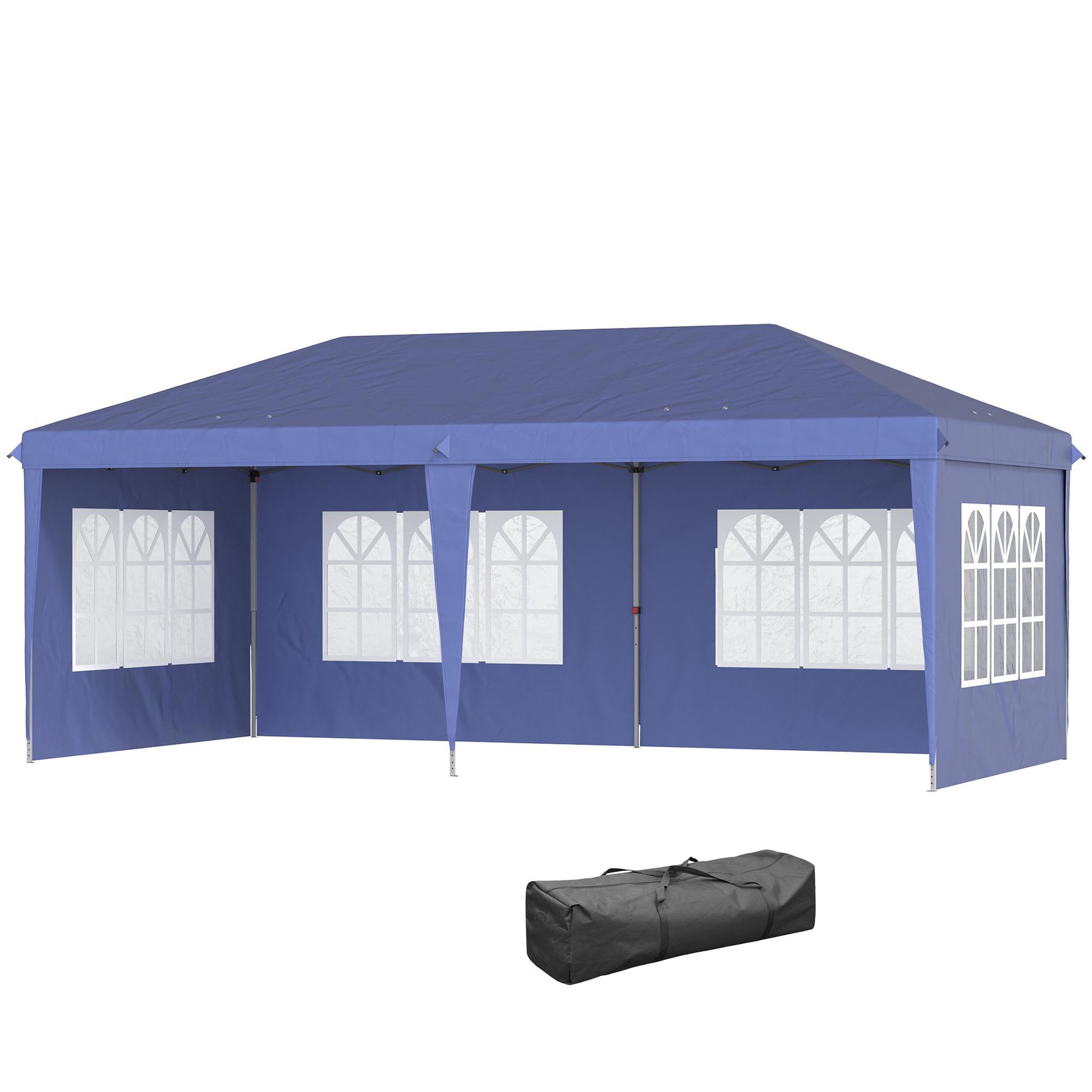 OUTSUNNY Tonnelle pop up pliante - barnum pliable - 4 cotés démontables - 4 fenêtres - acier oxford haute densité bleu