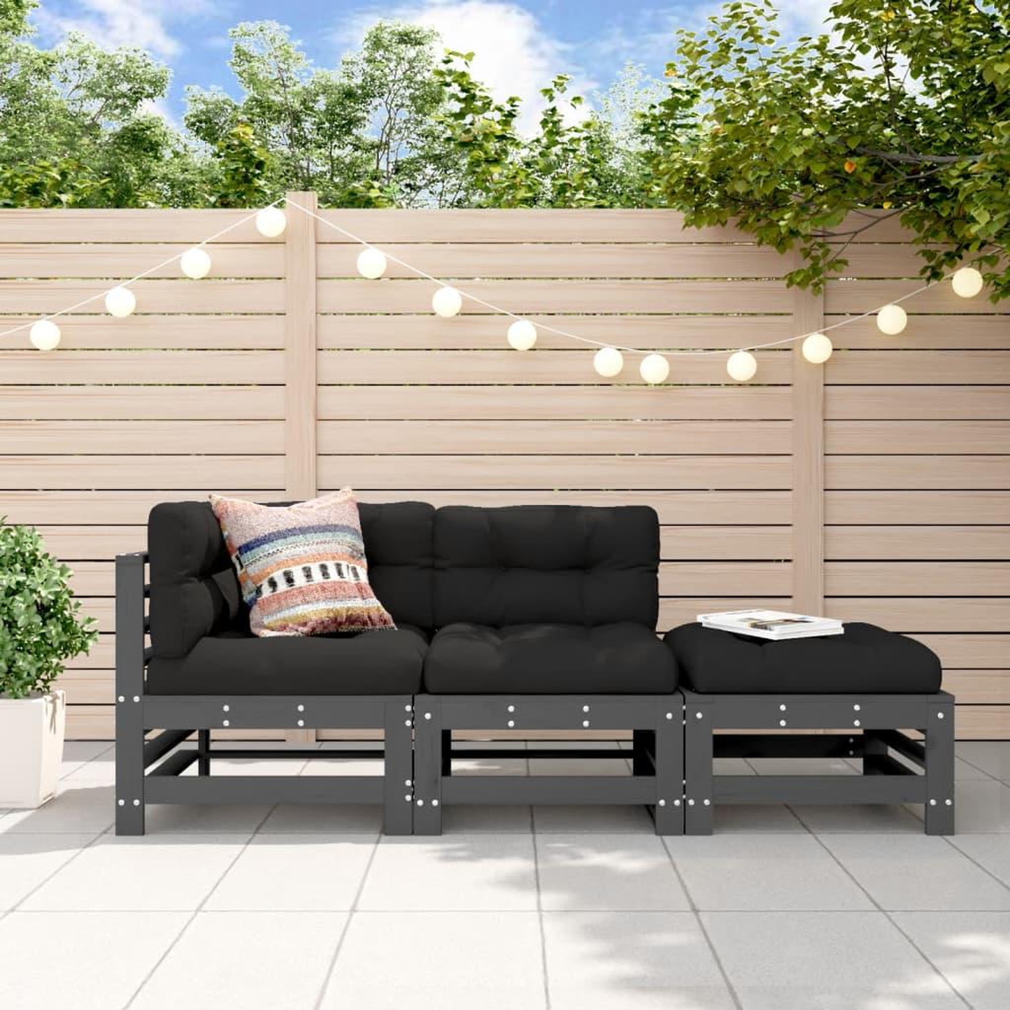 VIDAXL Salon de jardin 3 pcs avec coussins gris bois massif