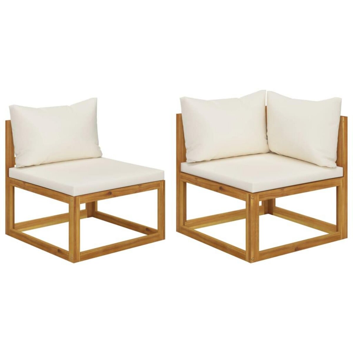 VIDAXL Ensemble de canapes 2 pcs et coussins blanc creme Acacia solide