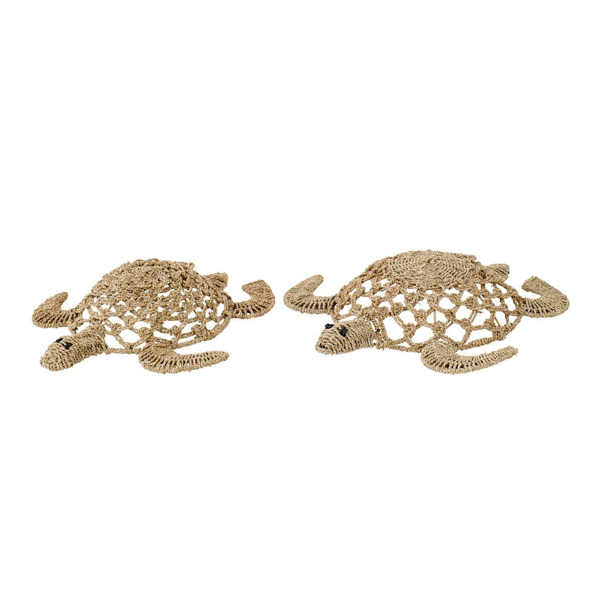 J-LINE Lot de 2 déco murales en jonc  tortue  80cm naturel