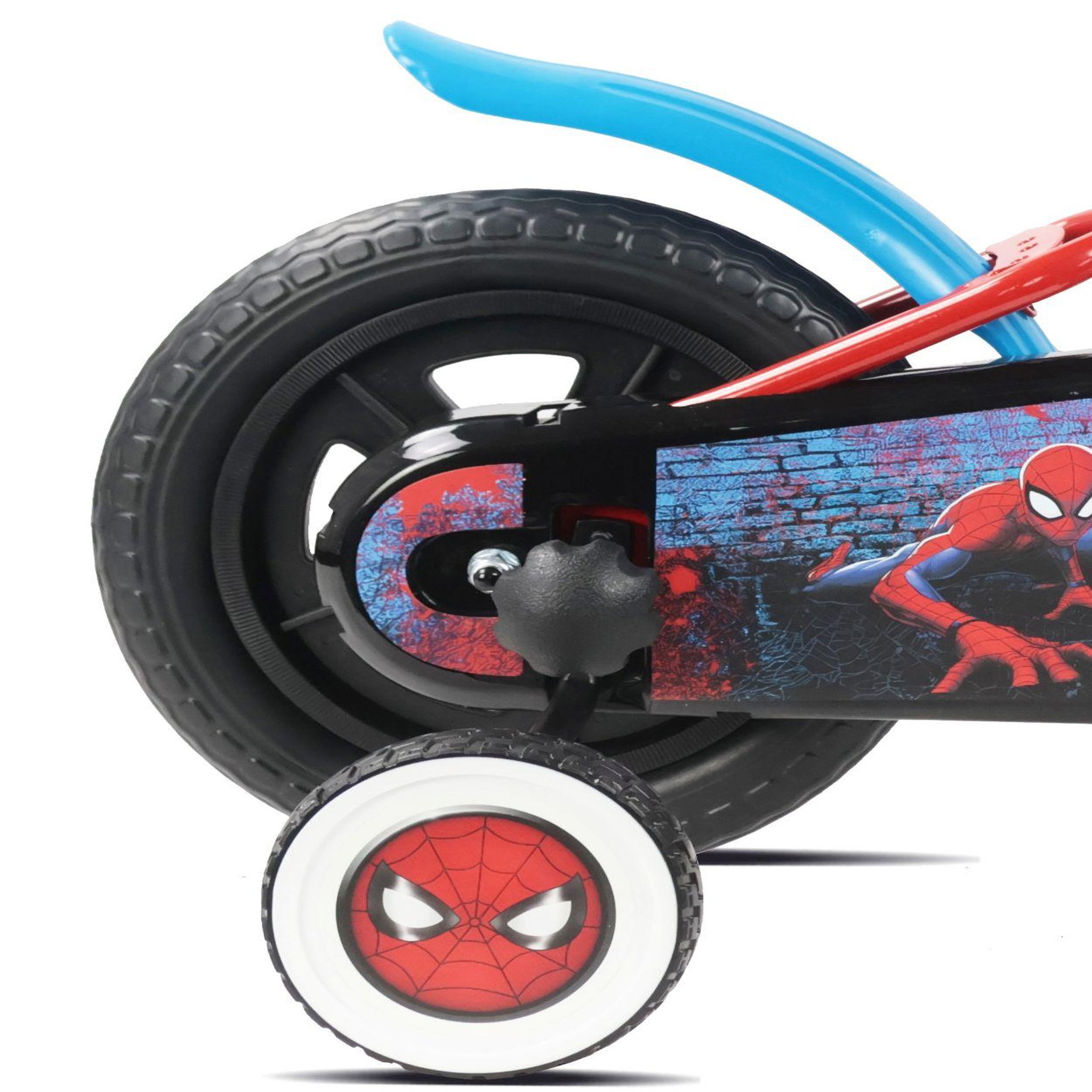 Voir la diapositive 6 : Spiderman Vélo enfant 10'' spiderman avec plaque avant décorative et garde boues + stabilisateurs