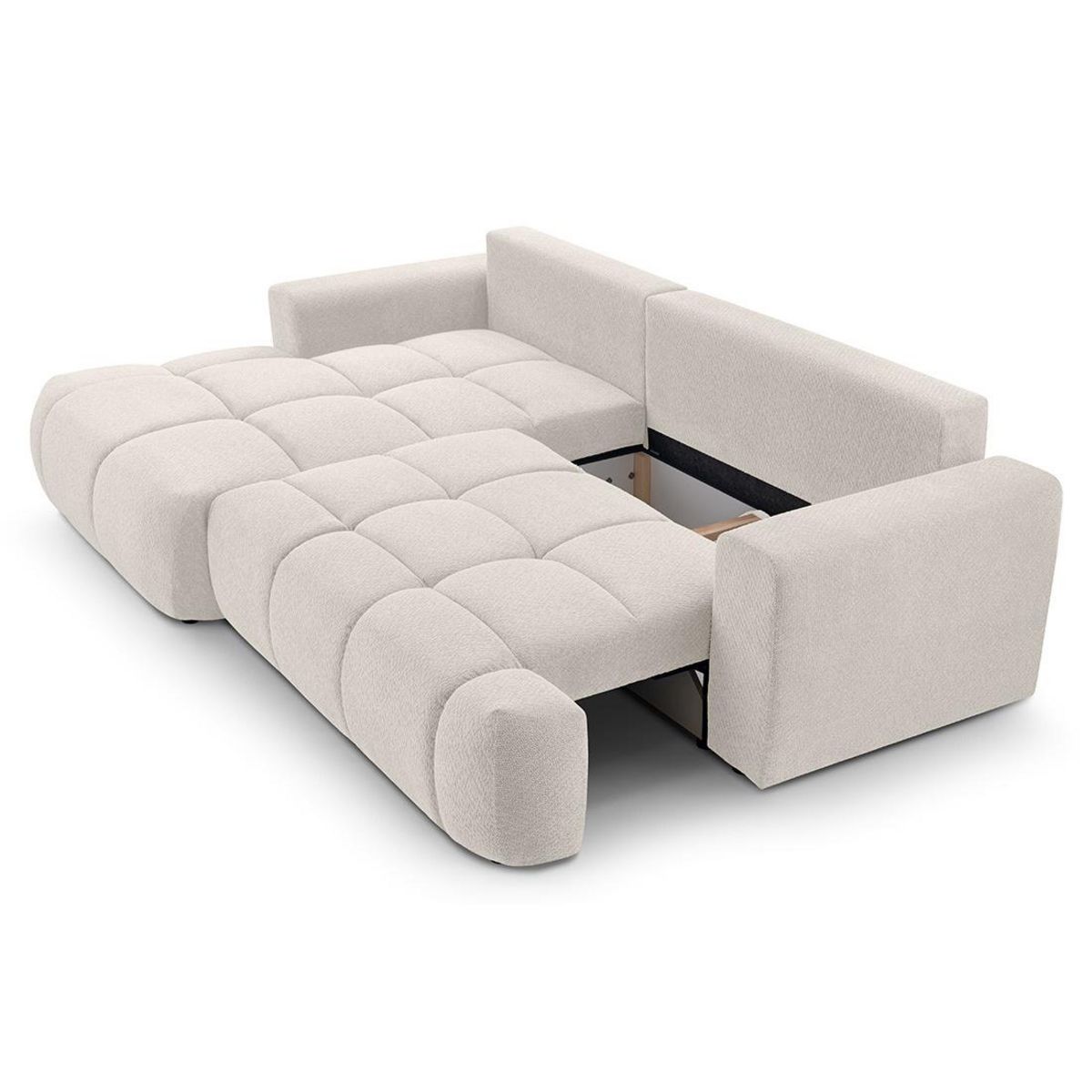 BEST MOBILIER Leonie - canapé d'angle gauche 4 places convertible avec coffre en velours texturé