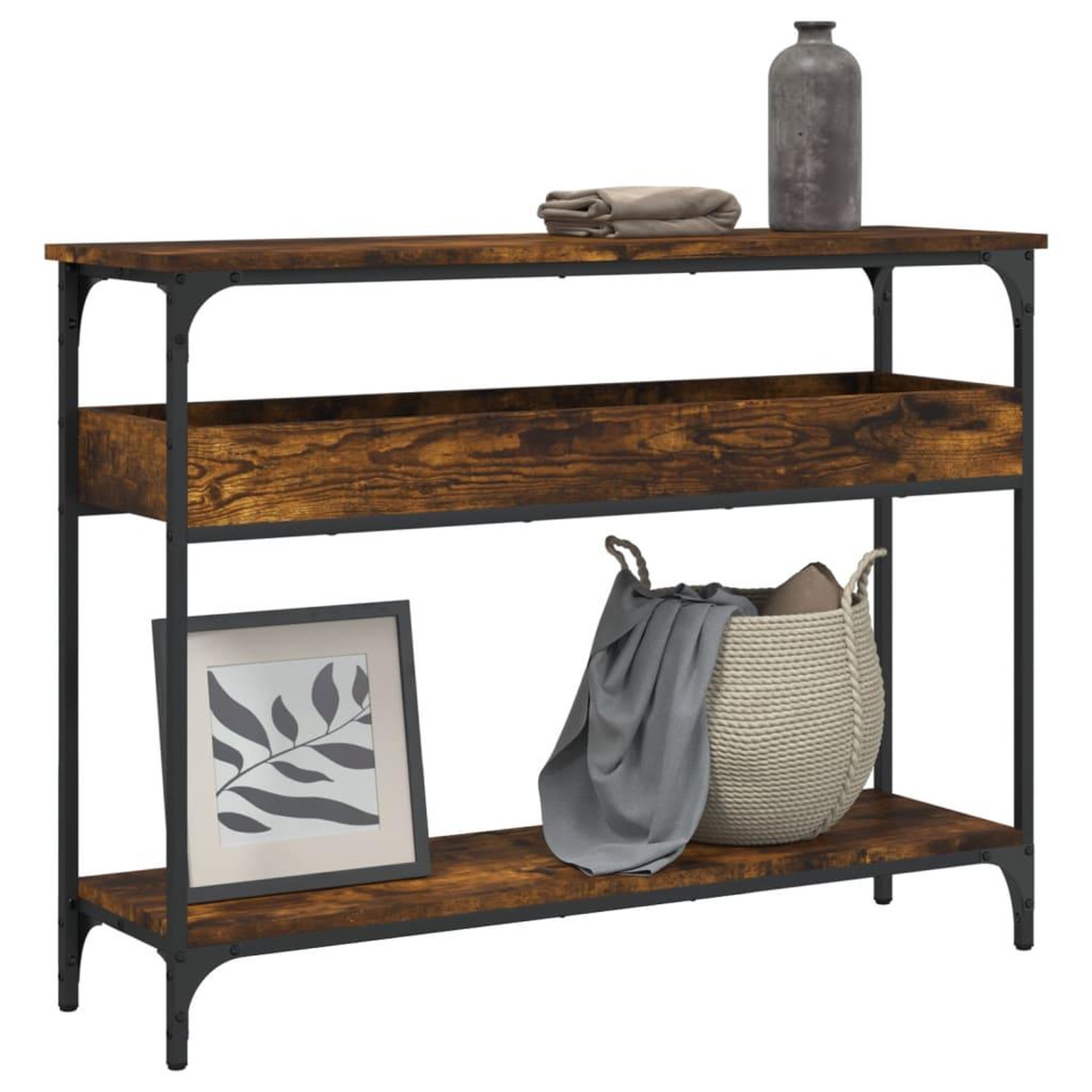 VIDAXL Table console avec etagere chene fume 100x29x75 cm